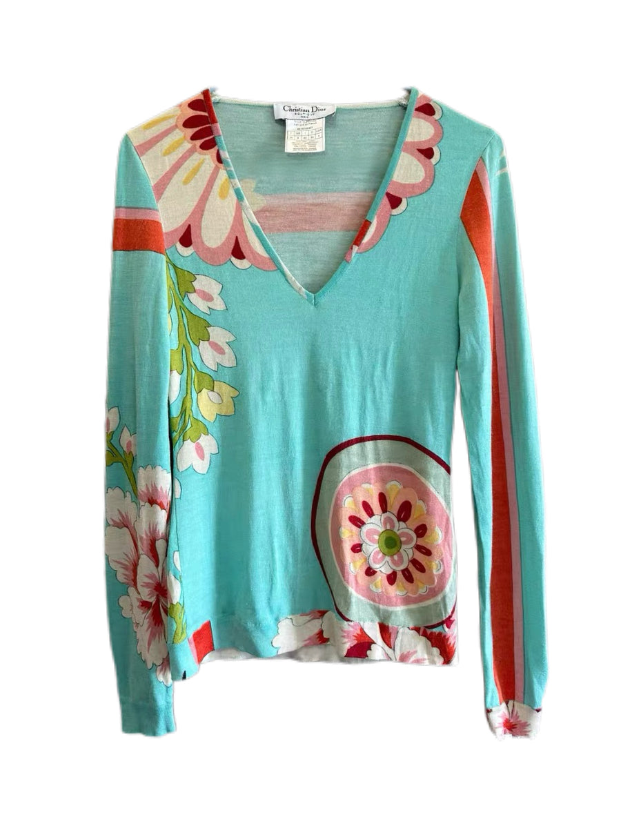 Christian Dior by John Galliano S/S 2003 Oriental Floral Print Knit Top – Runway Archive Rare Piece