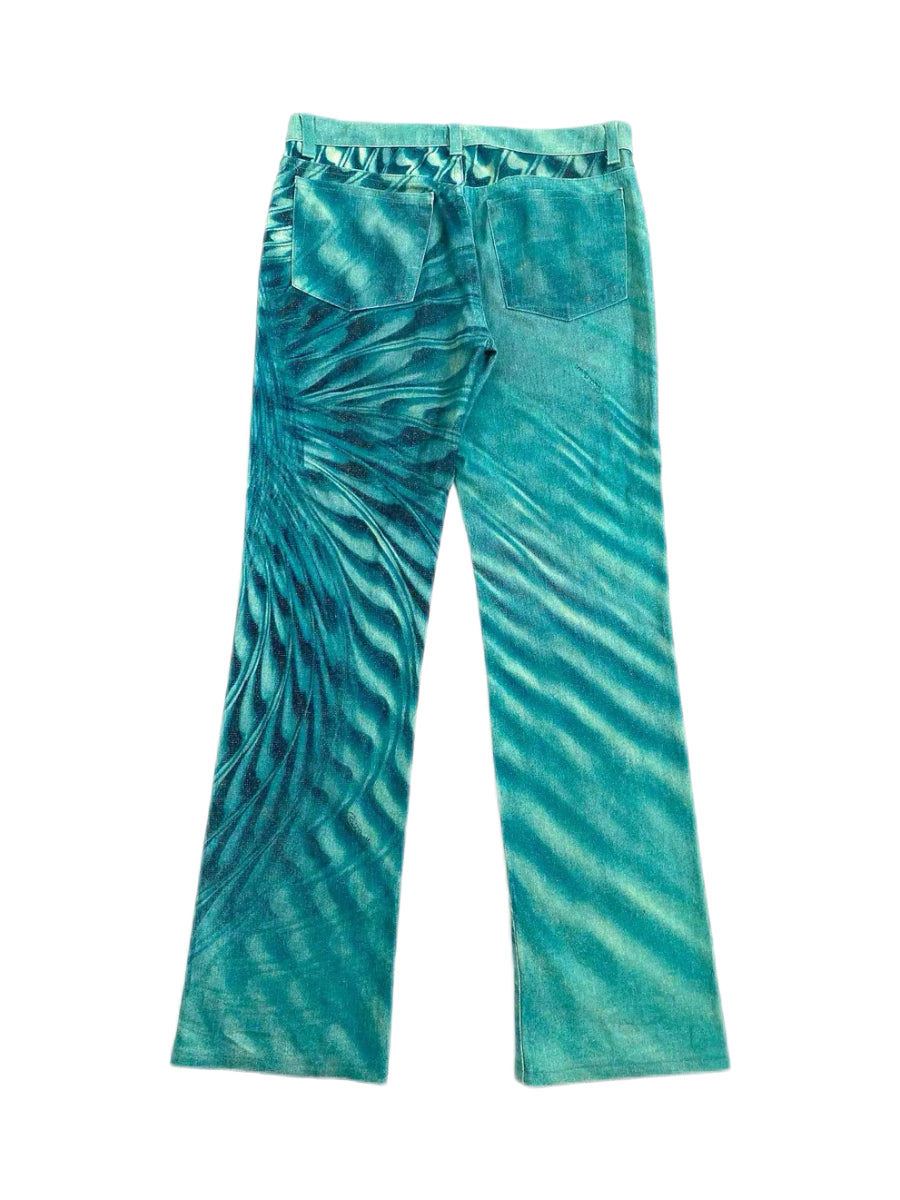 Roberto Cavalli 2001 Runway Pants – Psychedelic Houndstooth Print Glitter Low Rise Jeans Rare Archive Piece Made in Italy