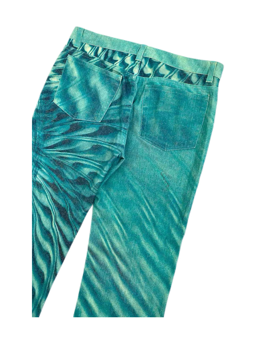 Roberto Cavalli 2001 Runway Pants – Psychedelic Houndstooth Print Glitter Low Rise Jeans Rare Archive Piece Made in Italy
