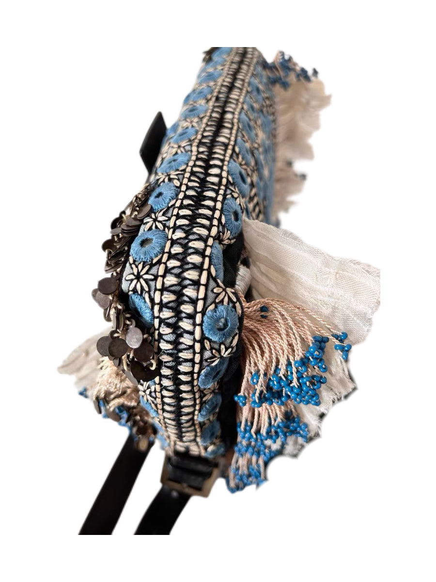 Fendi Vintage Baguette Bag – Bohemian Embroidery Lace Fringe Beaded Rare Archive Piece Made in Italy Collector Item