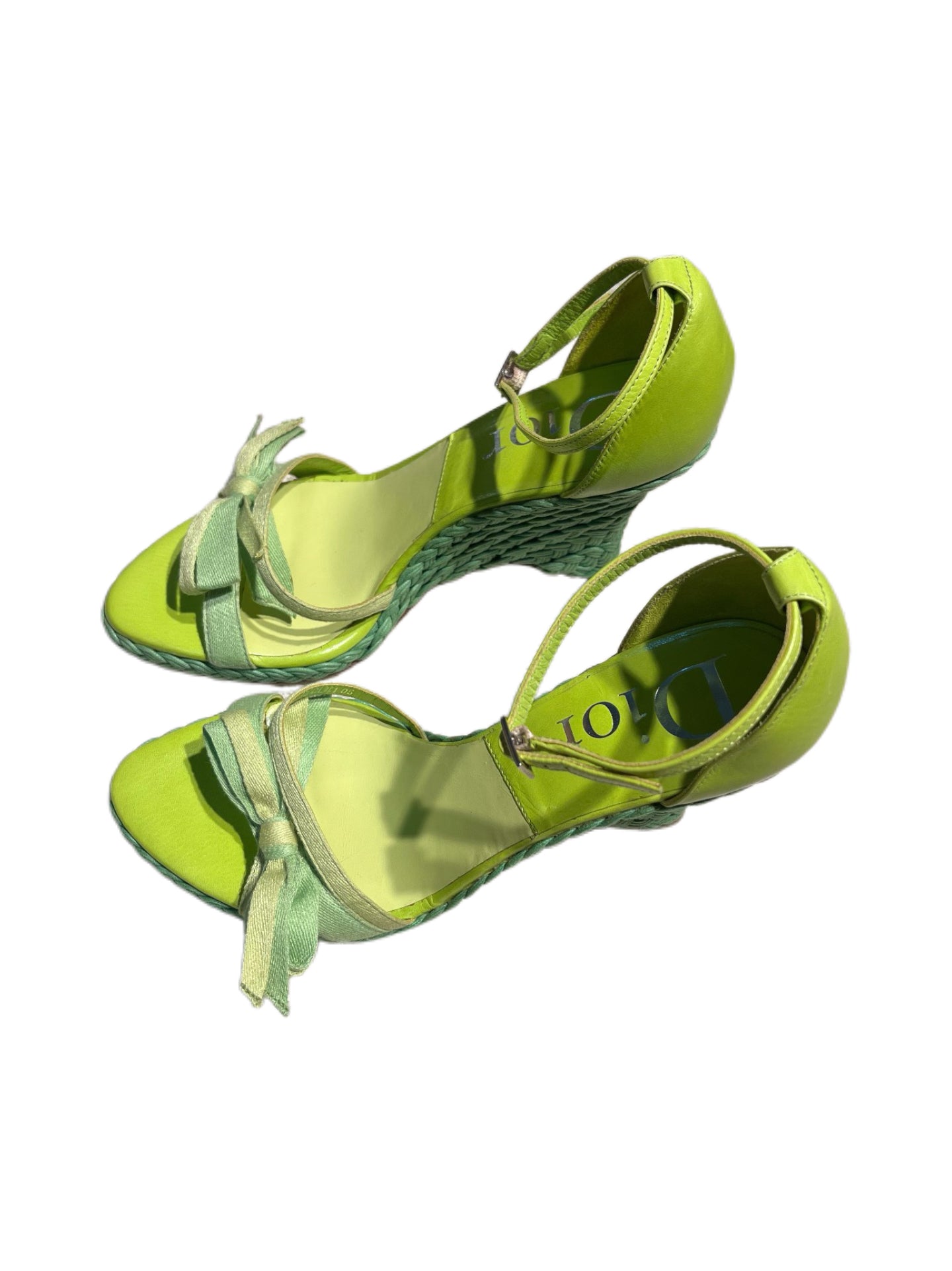 Christian Dior by John Galliano SS2007 Runway Sandals – Madame Butterfly Lime Green Silk Bow Wedge Heels Rare Museum Archive Piece Italy