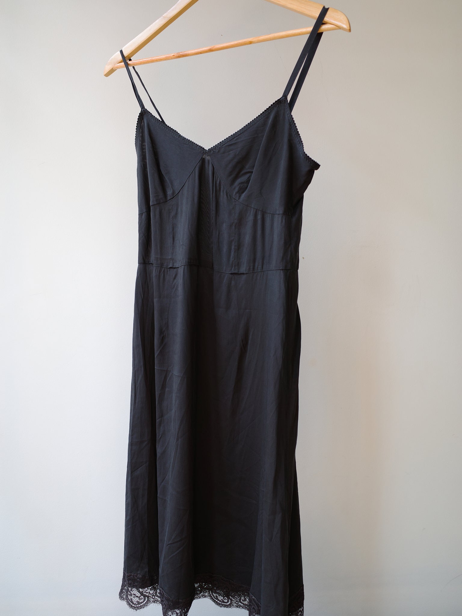 Dolce & Gabbana Black Silk Slip Dress with Lace Hem