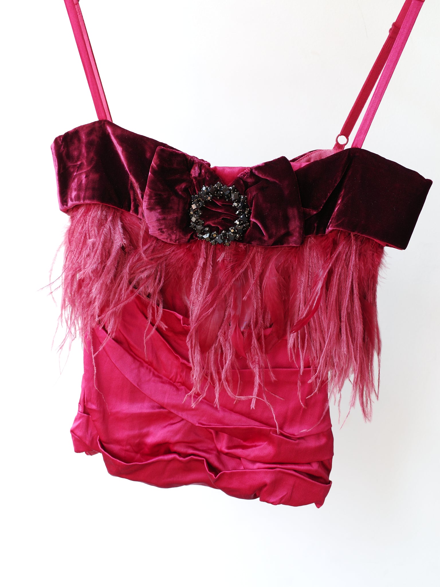 Dolce & Gabbana F/W 2002 Burgundy Velvet Ostrich Feather Corset – METAL 金