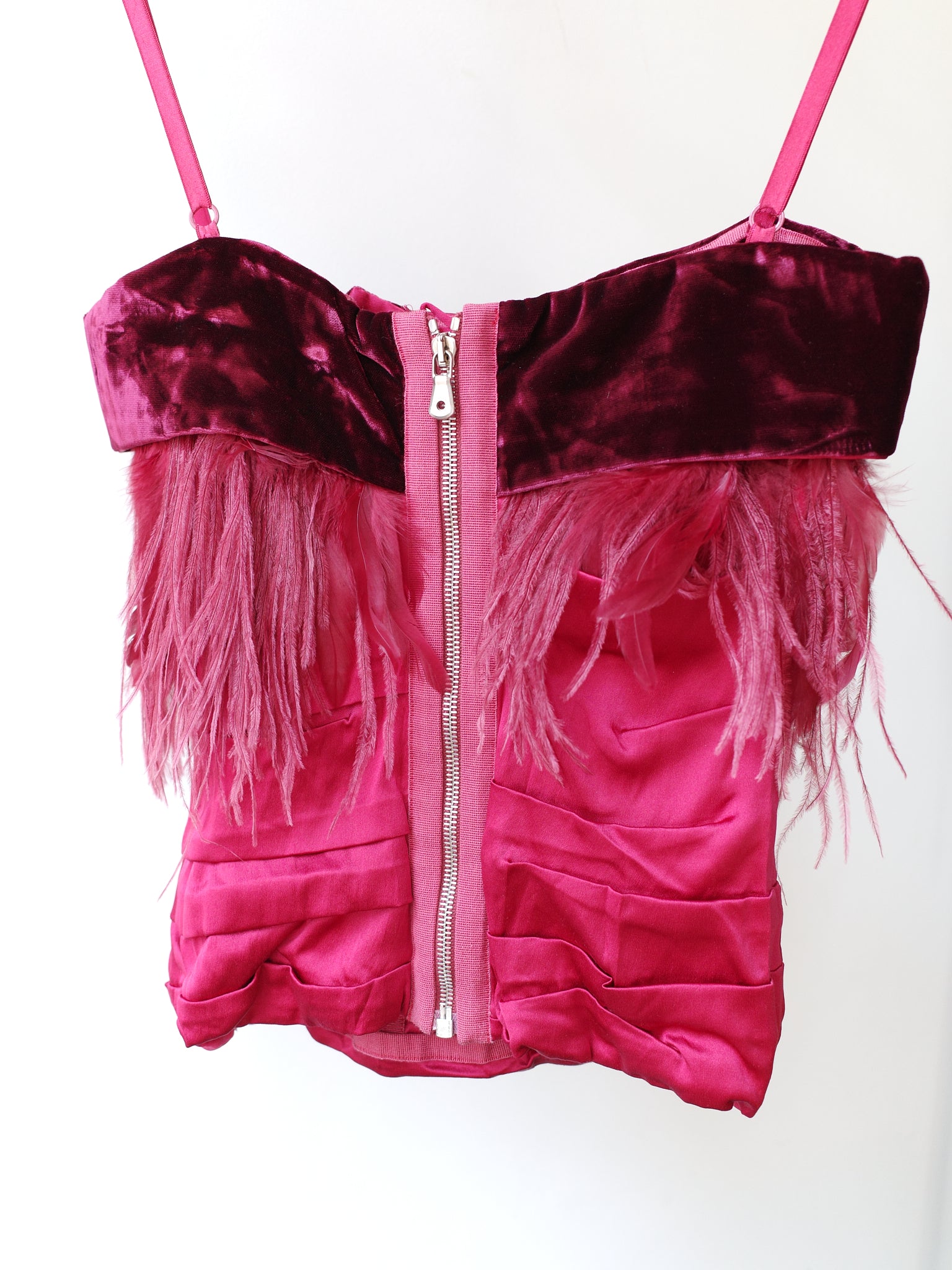Dolce & Gabbana F/W 2002 Burgundy Velvet Ostrich Feather Corset – METAL 金
