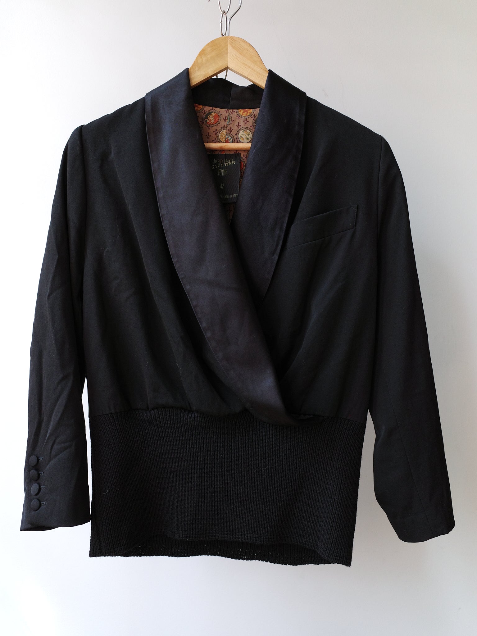 Jean Paul Gaultier Draped Silk Collar Knit-Hem Jacket