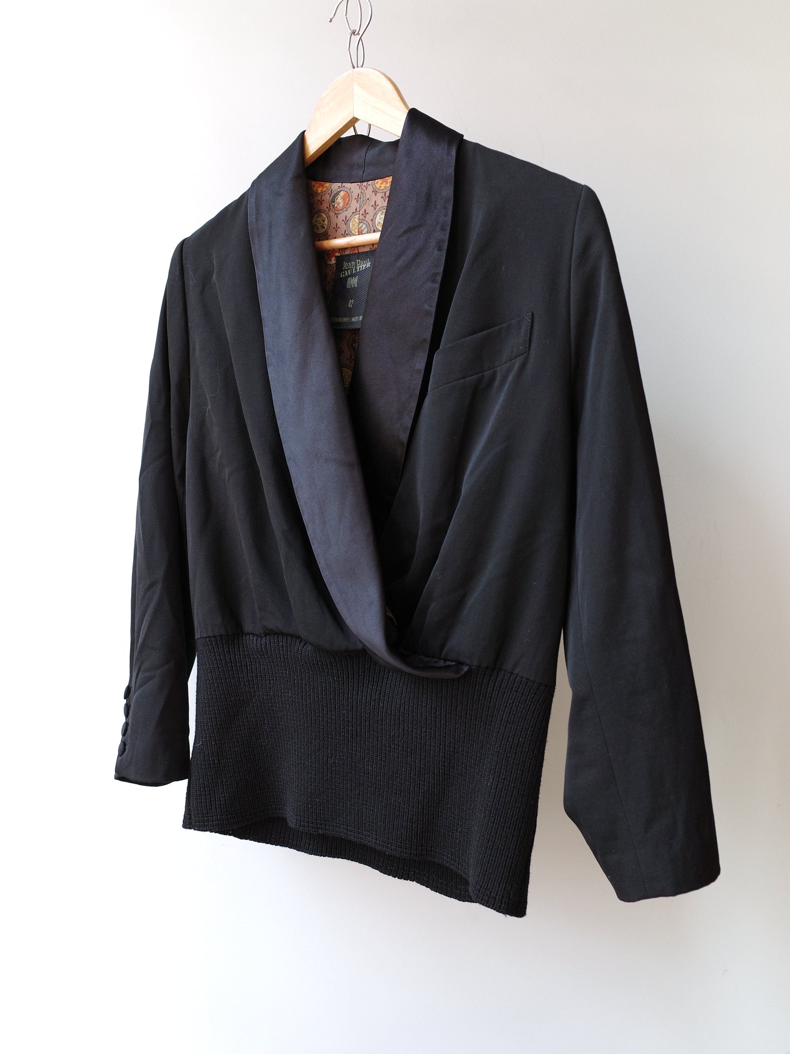 Jean Paul Gaultier Draped Silk Collar Knit-Hem Jacket