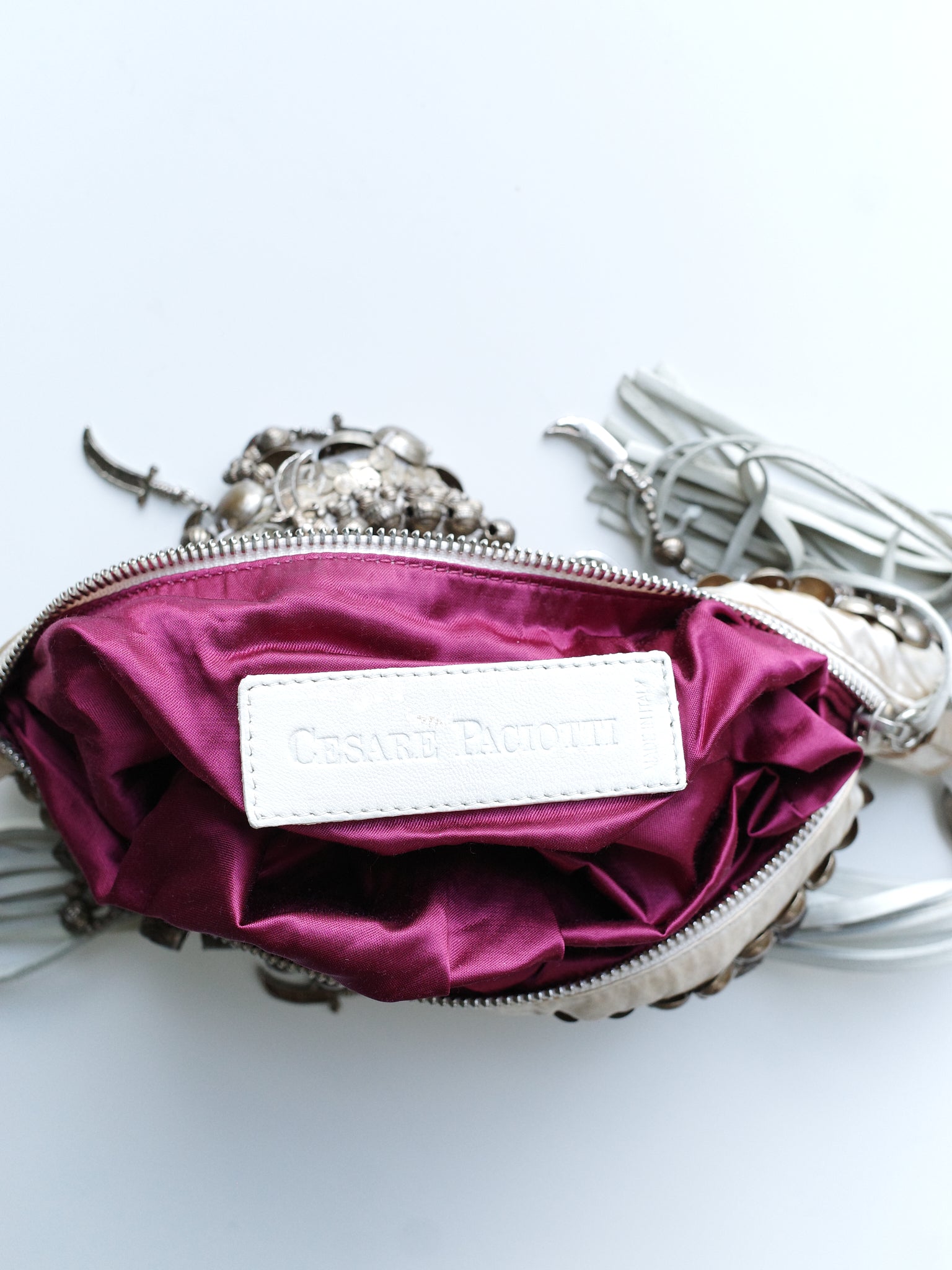 Cesare Paciotti Rare Heavy Metal Beaded Shoulder Bag
