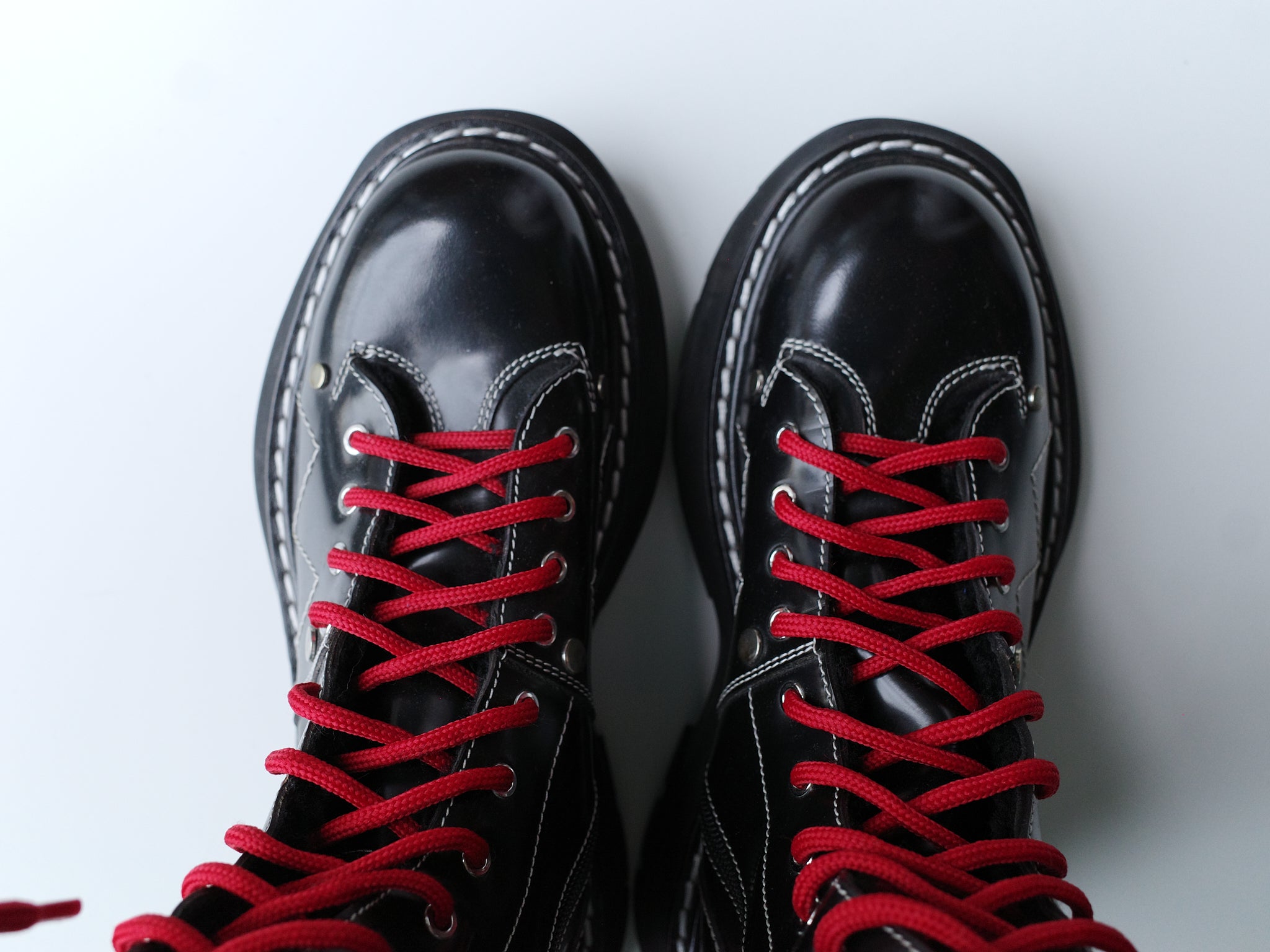Alexander McQueen Red-Laced Combat Tall Boots