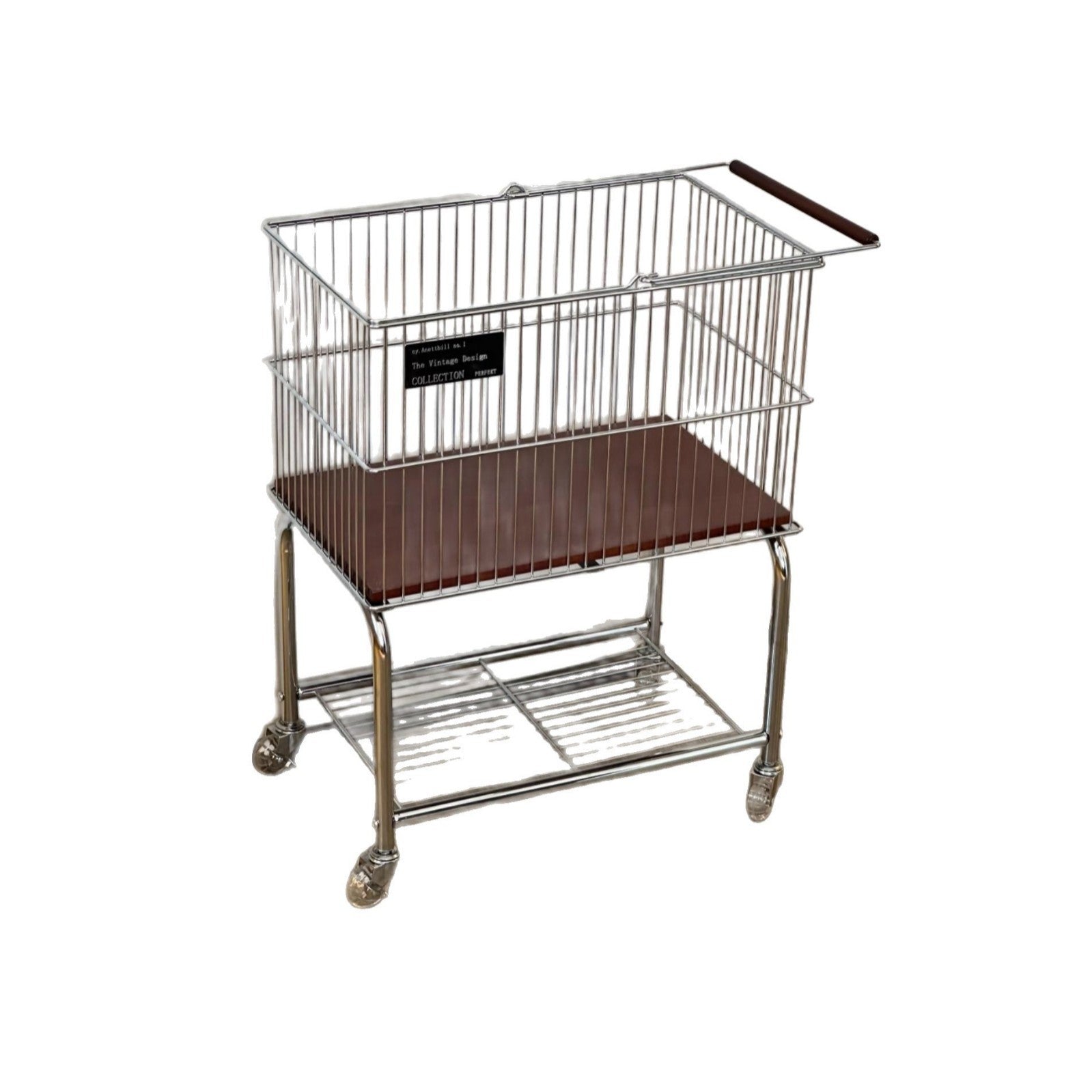 Vintage Style Double-Layer Mobile Laundry Basket for Home Bathroom Clothes Storage Bin High-Value Light Luxury Storage Rack