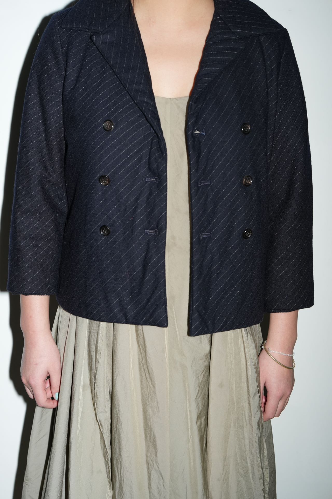 tricot COMME des GARÇONS Navy Pinstripe Padded Jacket