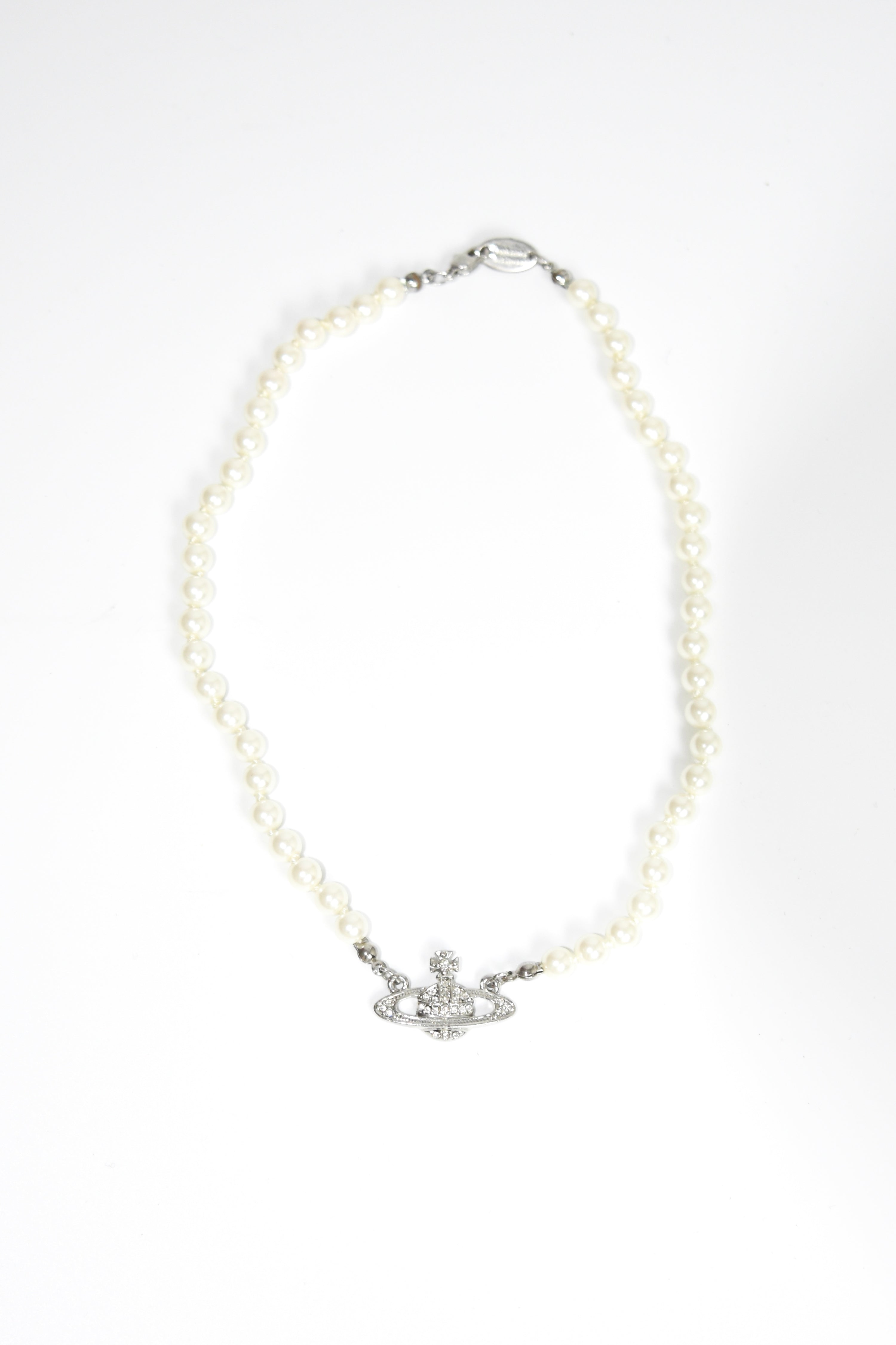 Vivienne Westwood Orb Pearl Necklace with Crystal Embellished Pendant – Classic Vintage Icon Piece