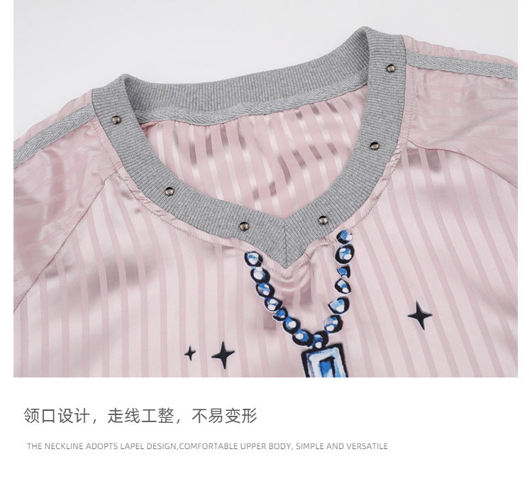 Sweet Sports Jersey V Collar pink short sleeves Unisex T-shirt 2025 Summer Fashion Trend