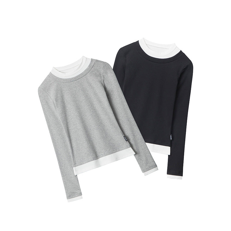 Color Block Trim Round Neck Long Sleeve T Women's New Slim Fit Shirt ins