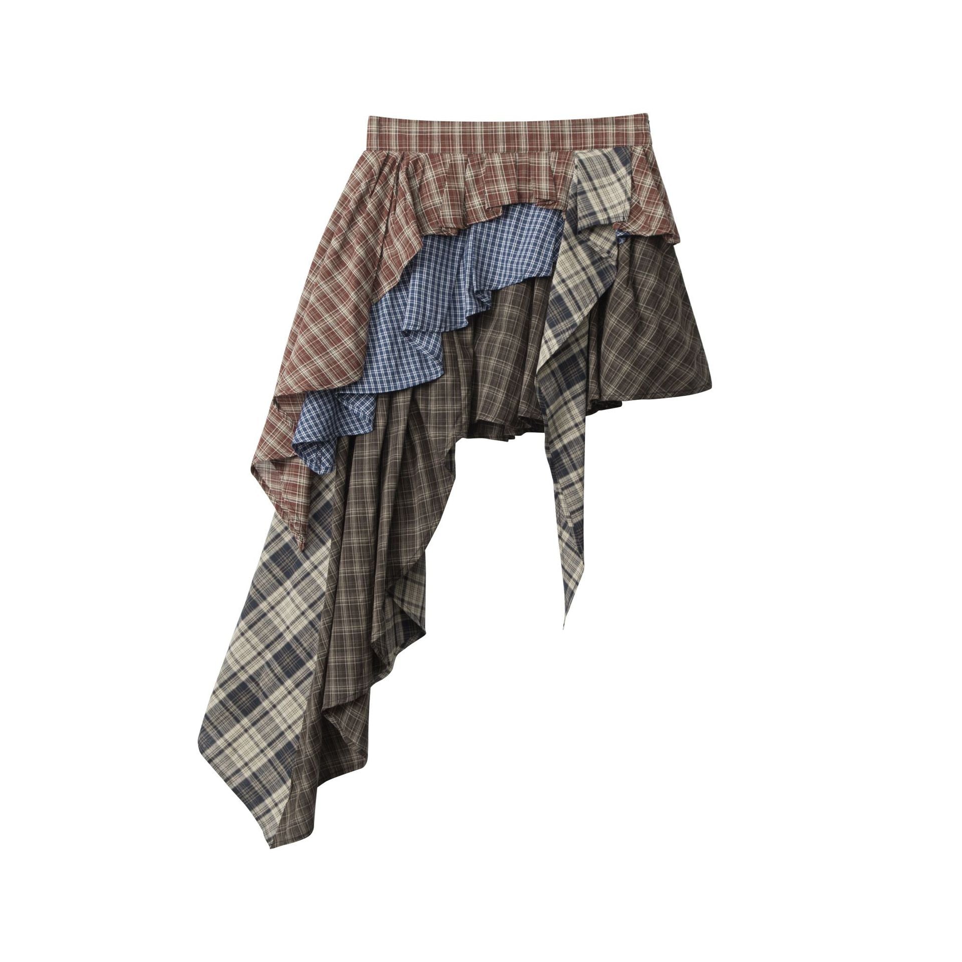 Irregular High Waist Plaid Patchwork Skirt for Women, Unique Sweet and Anti-Exposure Short Skirt