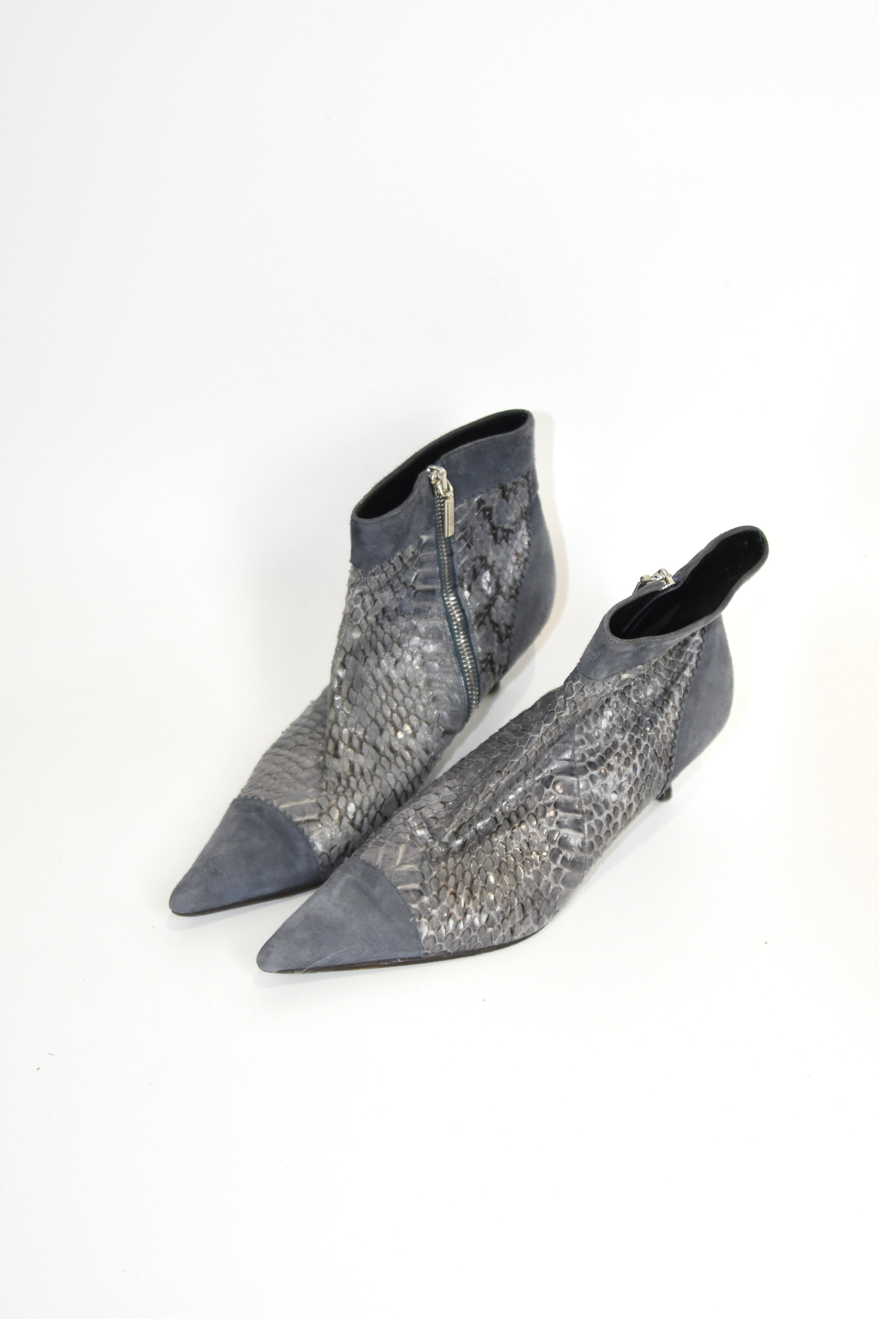 Dolce & Gabbana Misty Blue Snakeskin-Suede Kitten Heel Boots
