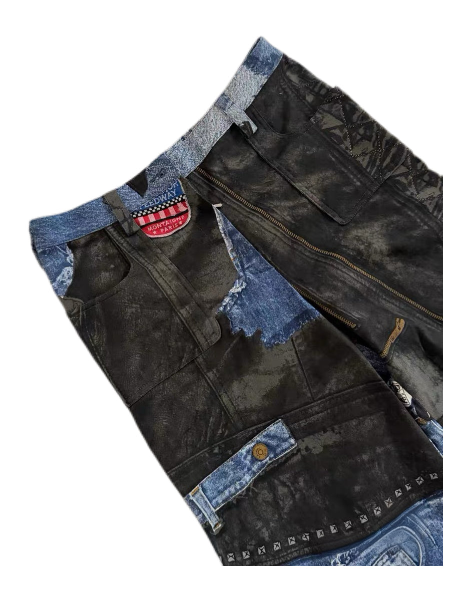 CHRISTIAN DIOR BY JOHN GALLIANO 2001 FW Miss Dior-ella Graffiti Patchwork Wide-Leg Jeans