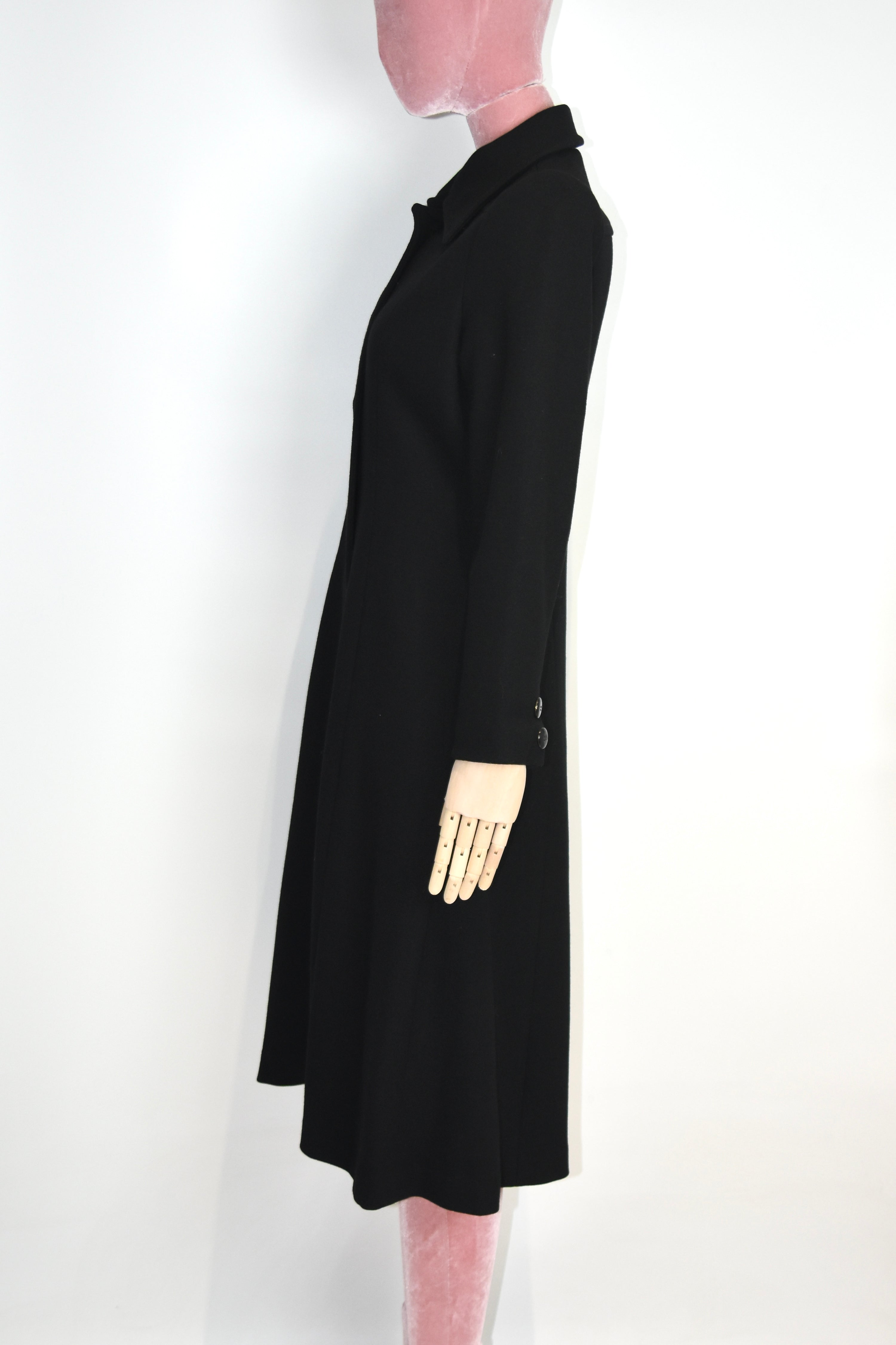 Gianni Versace Couture Vintage Black Wool Coat with Structured Collar & Full Button Front (Rare 90s Archive Piece)