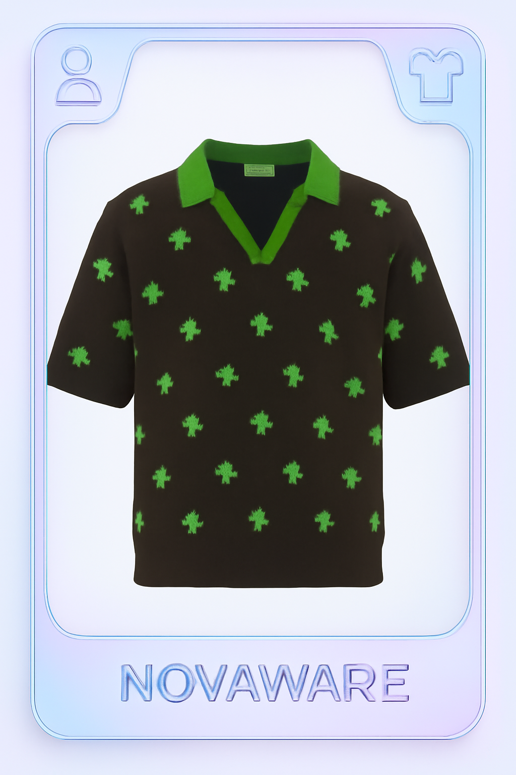 SKARULE Green Floral Jacquard Knit Polo Shirt