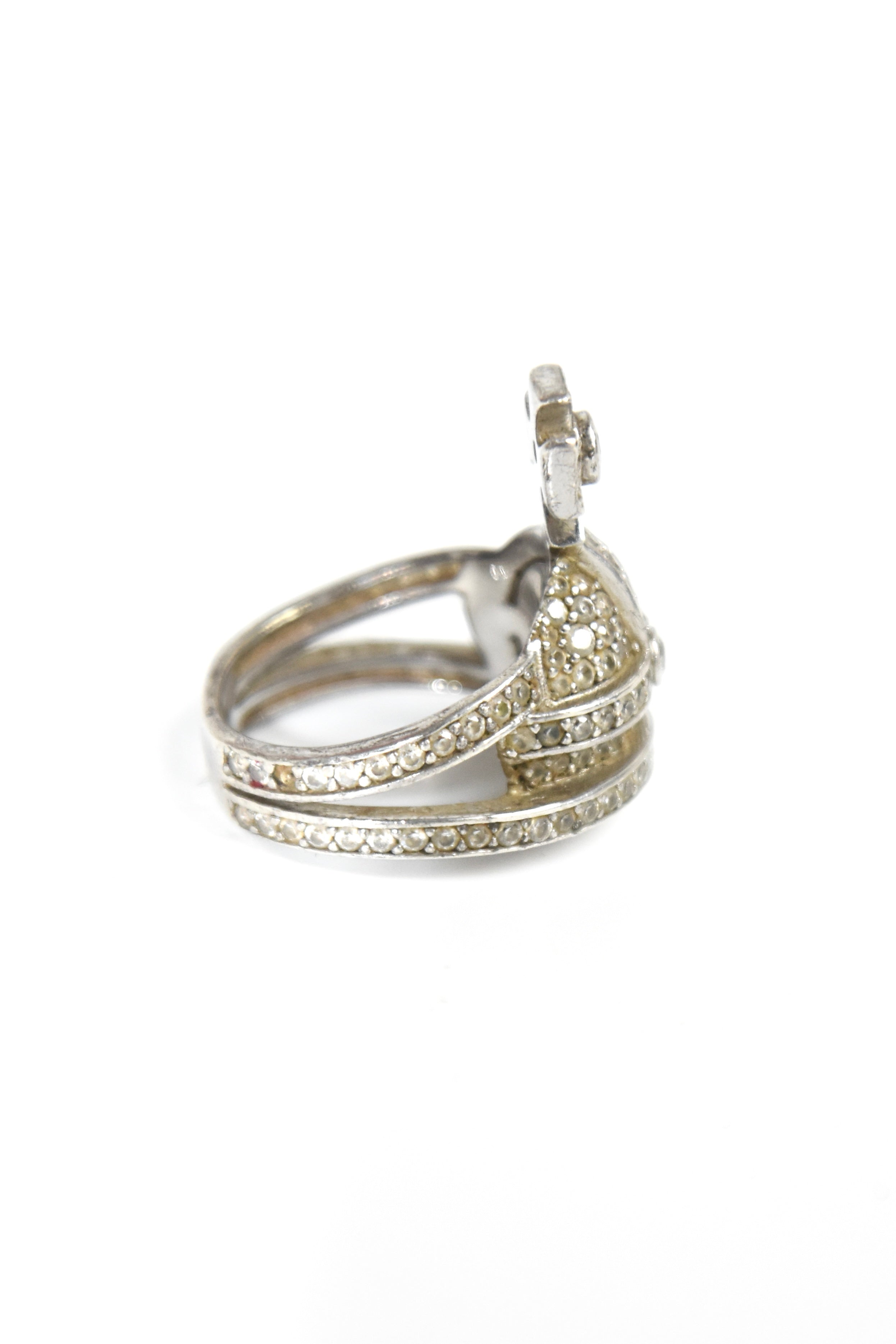 Vivienne Westwood Orb Crystal Ring – Vintage White Rhinestone Saturn Statement Ring