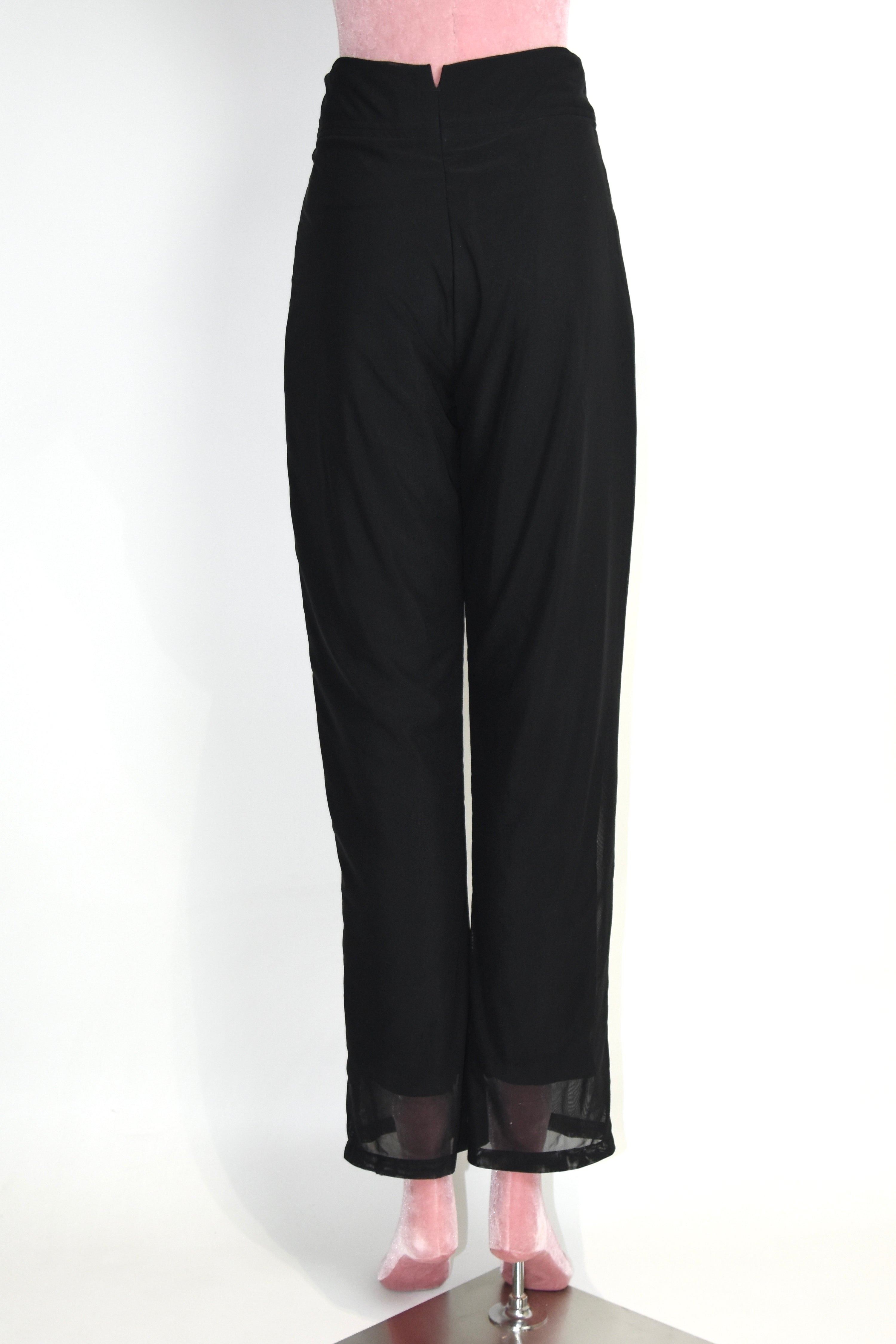 Yohji Yamamoto NOIR Vintage Double-Layer Sheer Mesh Trousers – Size 2 Black Wide-Leg Pants (Made in Japan Archive)