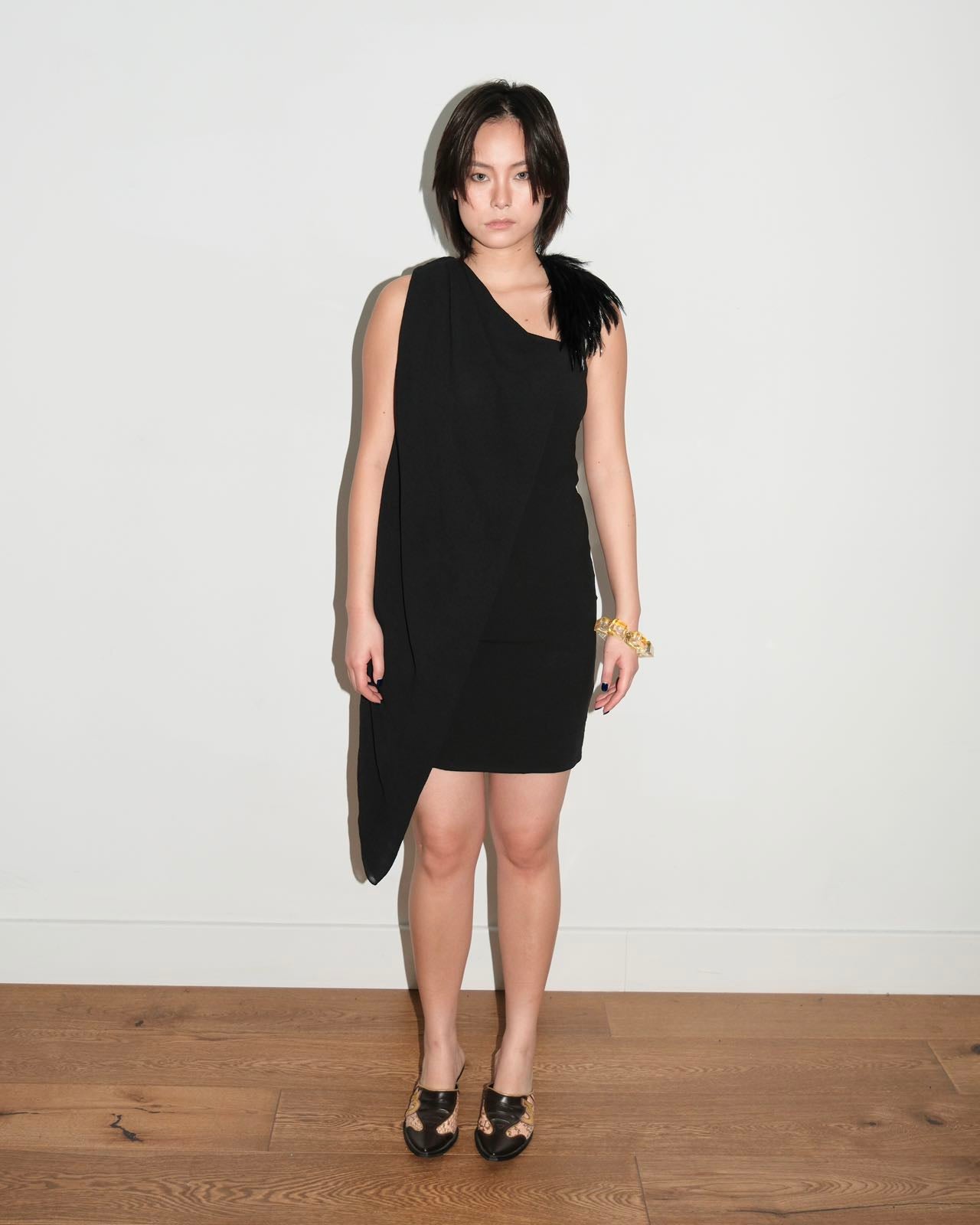 Helmut Lang Asymmetric Feather Dress