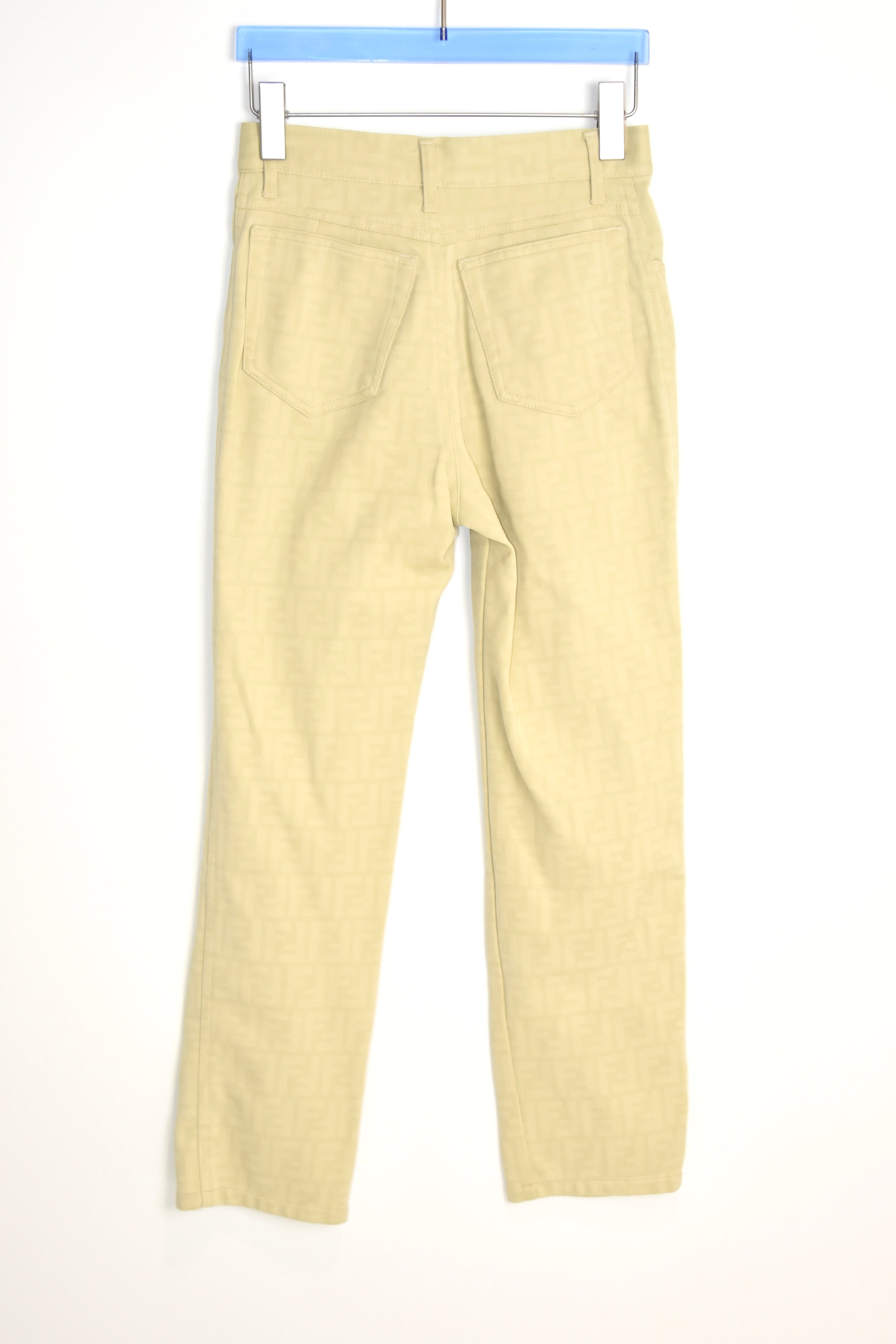 FENDI Vintage FF Monogram Jacquard Pants – Beige – Women’s W29 – Made in Italy（Early 2000s / Straight Fit）