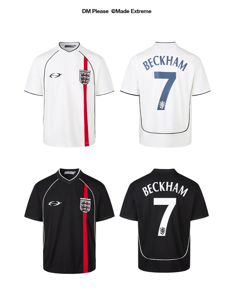 White and Black Trendy No.7 Beckham Print Football jersey loose short sleeve T-Shirt Top