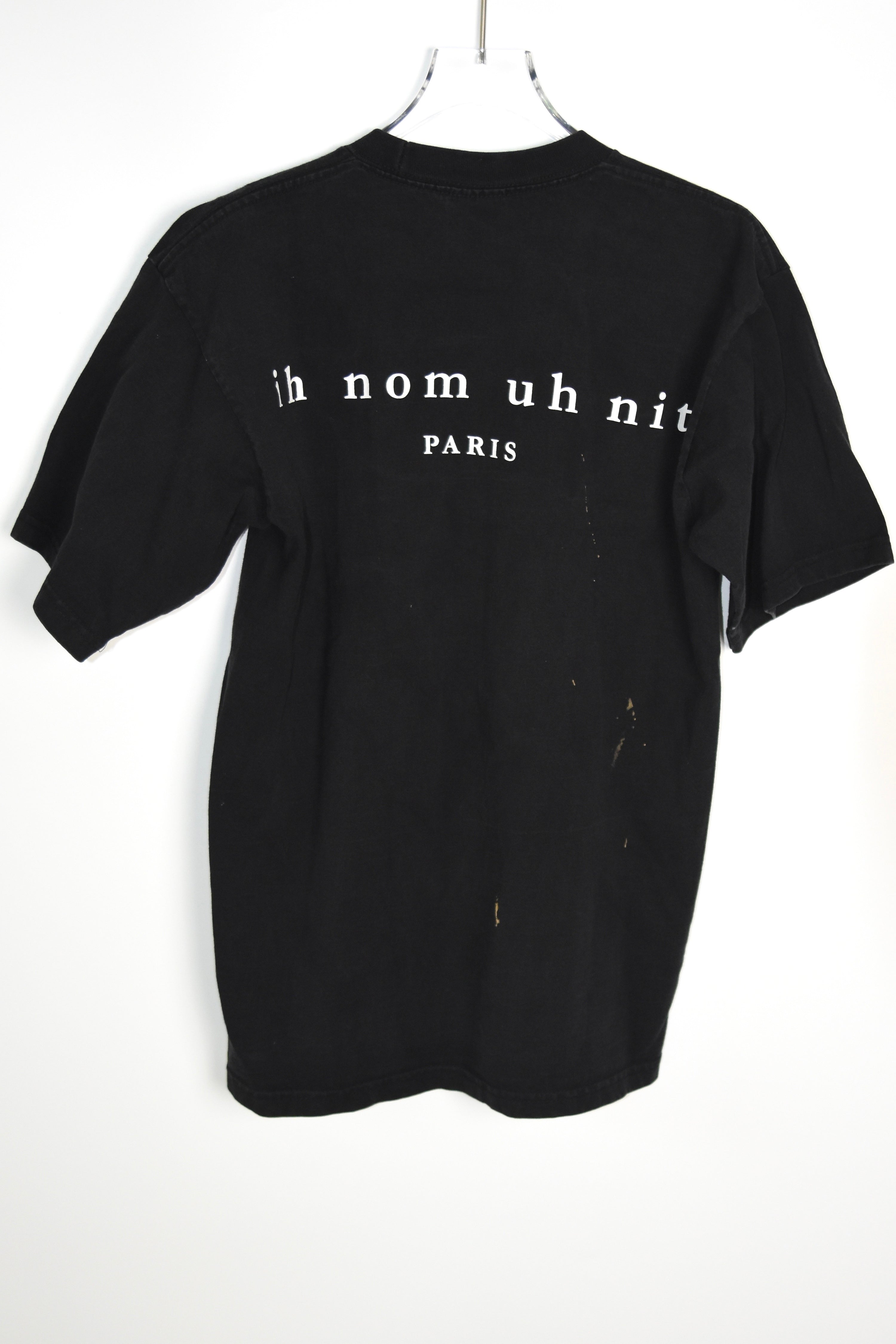 ih nom uh nit Paris “MISSING” Graphic Print Black T-Shirt Vintage Streetwear Tee