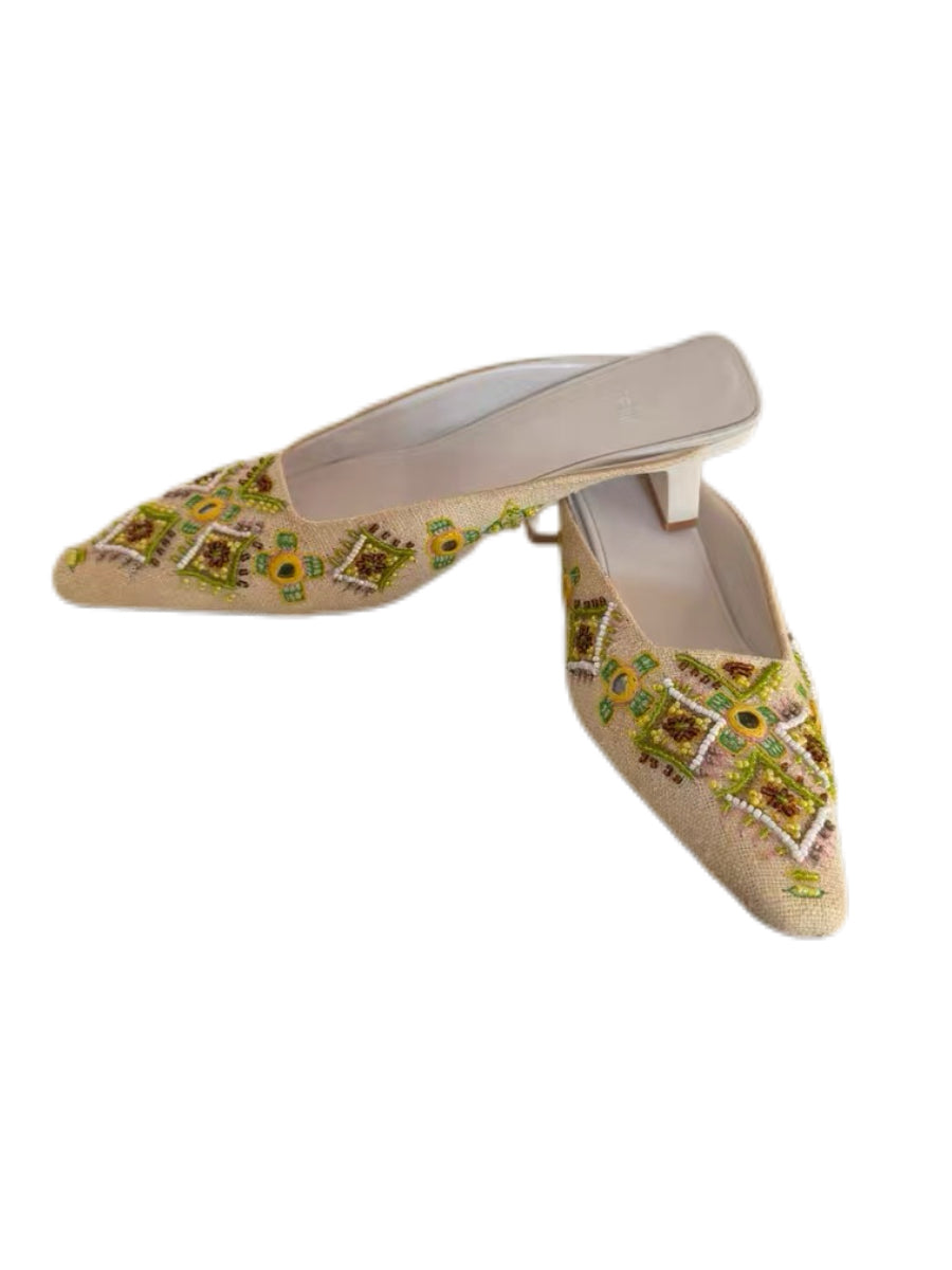FENDI Vintage Beaded & Embroidered Pointed-Toe Slingback Heels