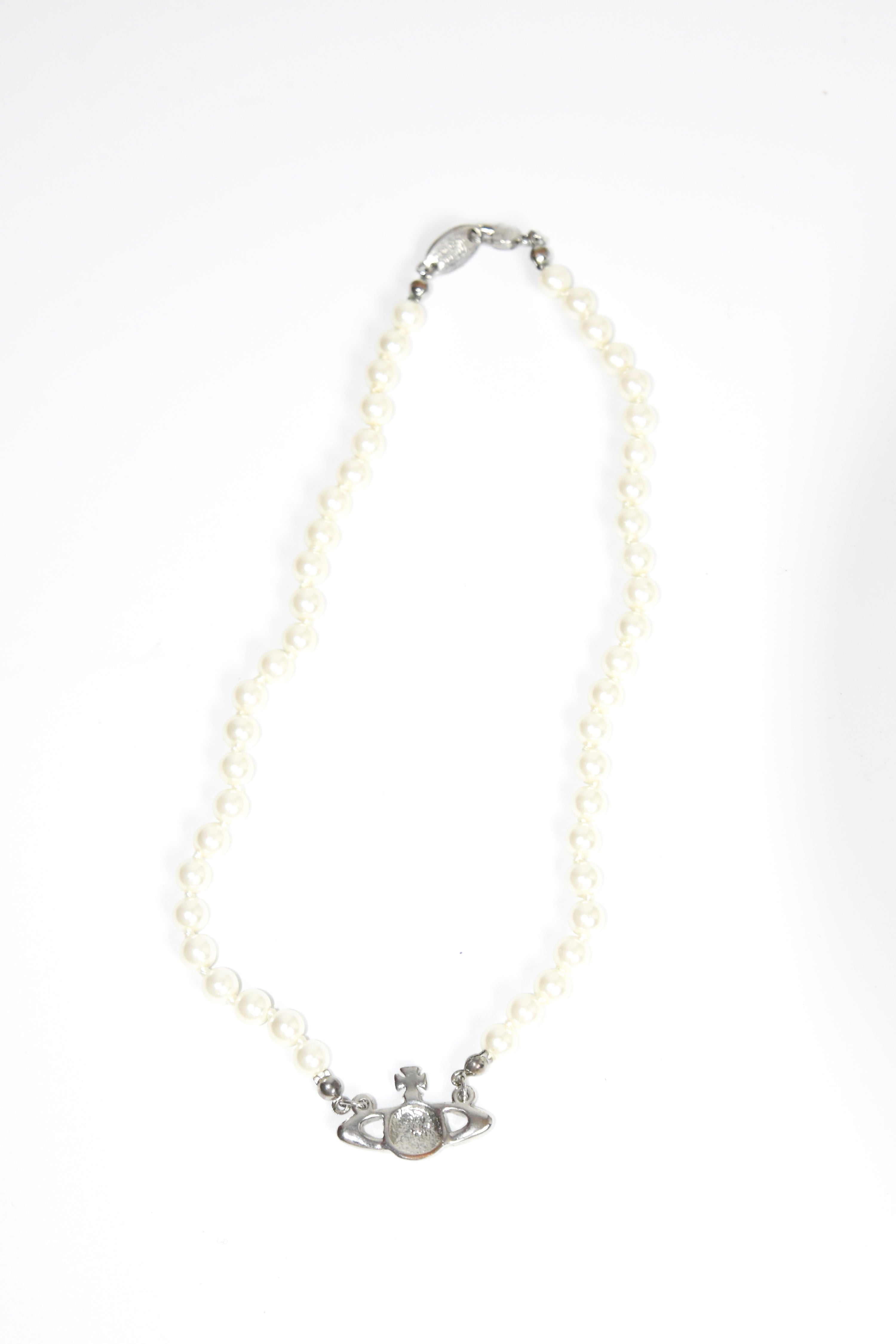Vivienne Westwood Orb Pearl Necklace with Crystal Embellished Pendant – Classic Vintage Icon Piece