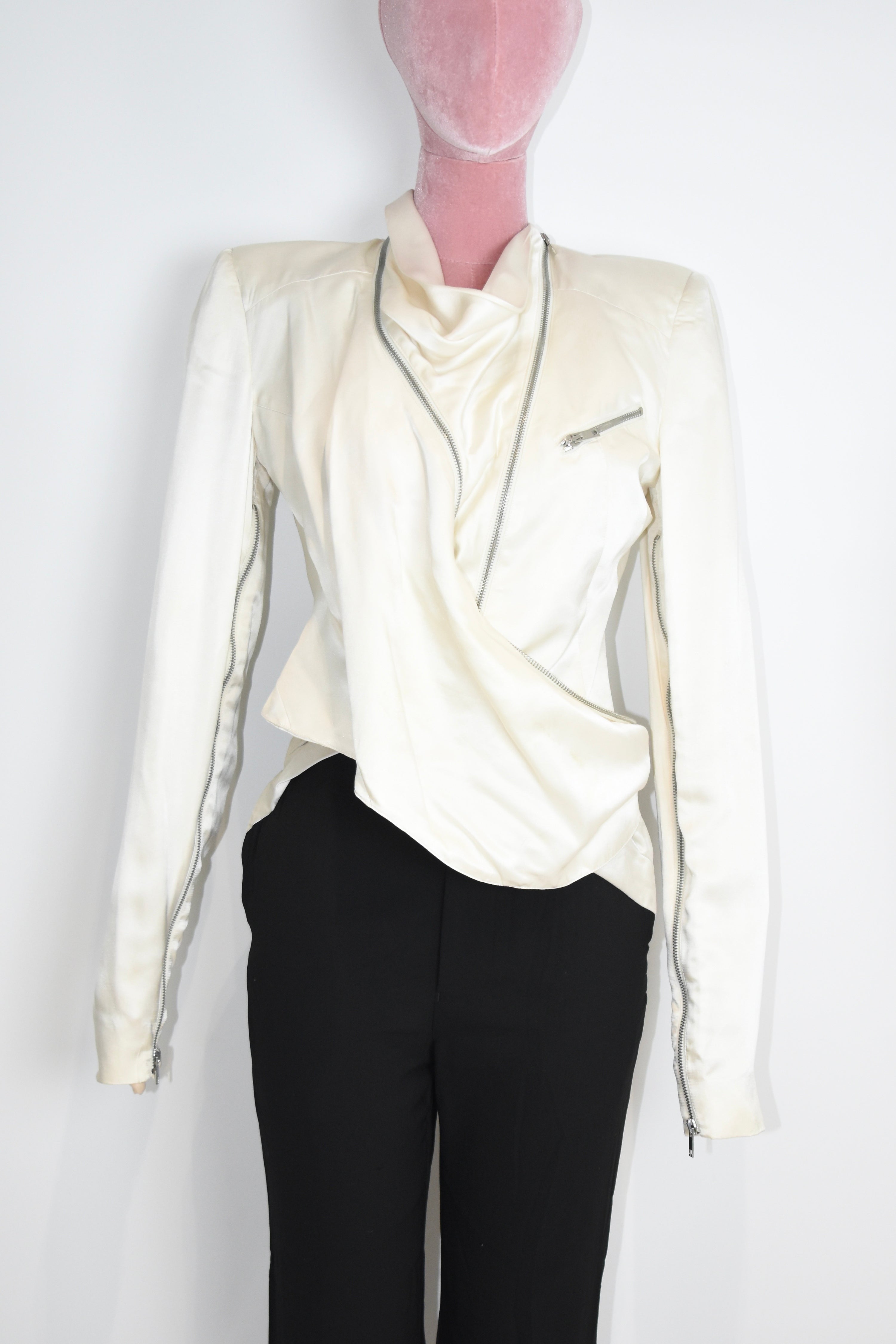 Haider Ackermann Ivory Silk Drape-Zip Jacket