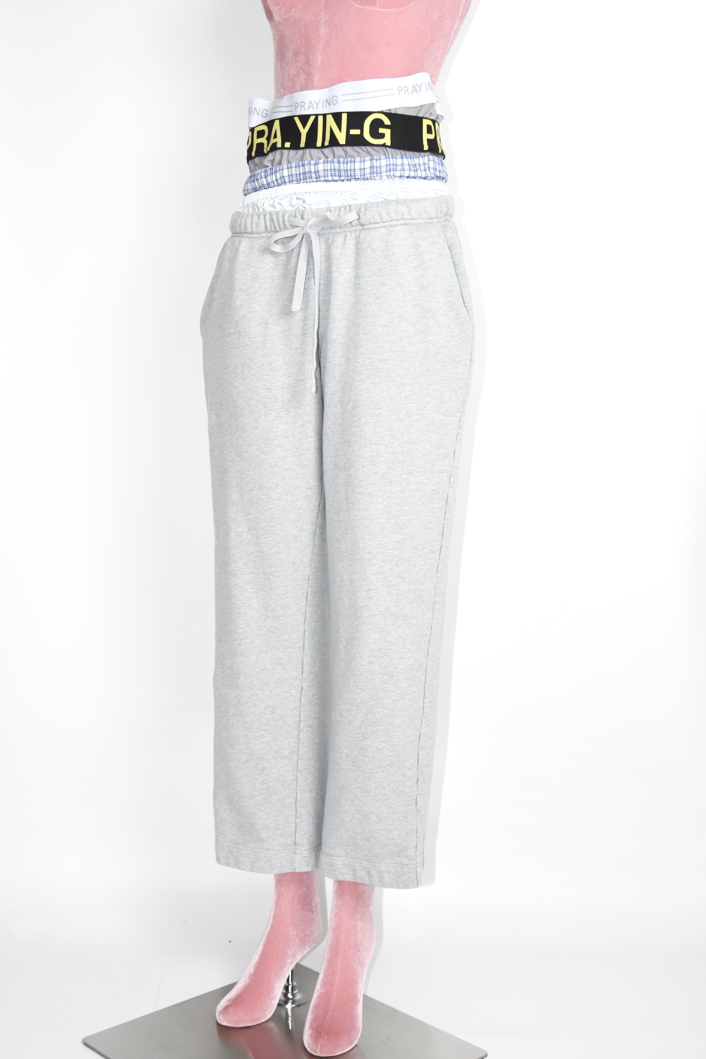 Praying Layered Waist Sweatpants – Triple Waistband Grey Cotton Joggers