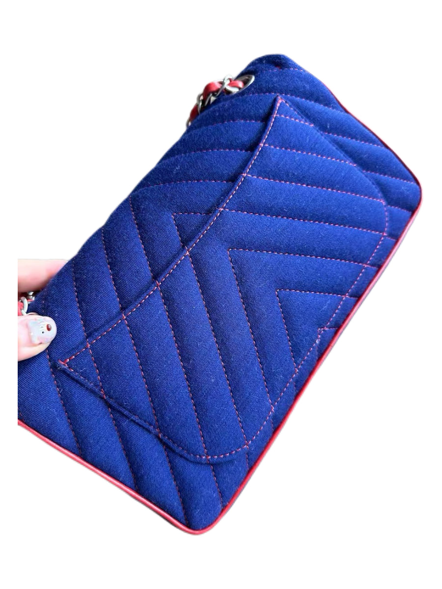 CHANEL Rare Lion Head Quilted Fabric Chain Shoulder Bag — Blue & Red