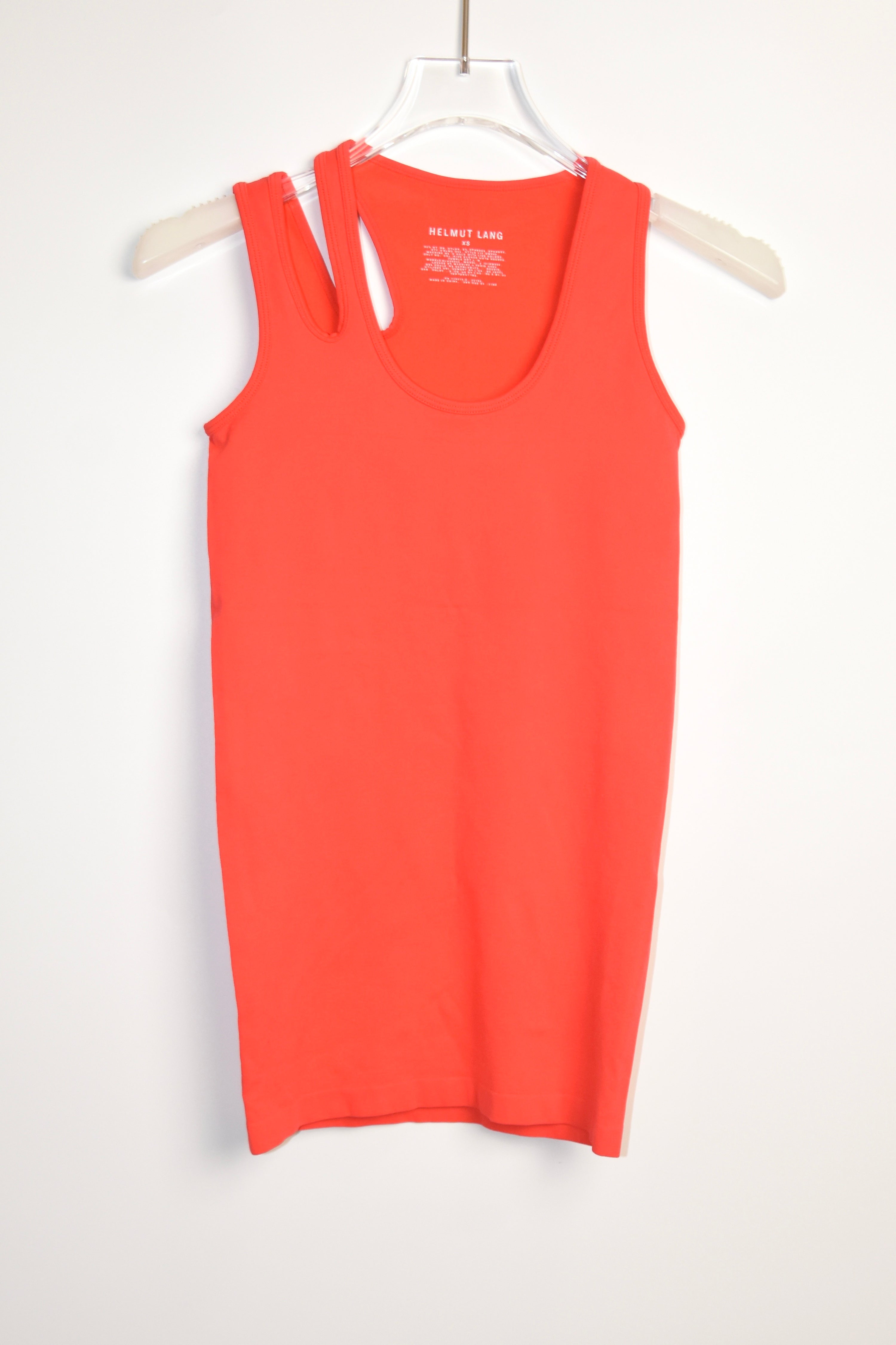 Helmut Lang Cut-Out Shoulder Tank Top in Fluorescent Coral – Women’s XS (Near New)