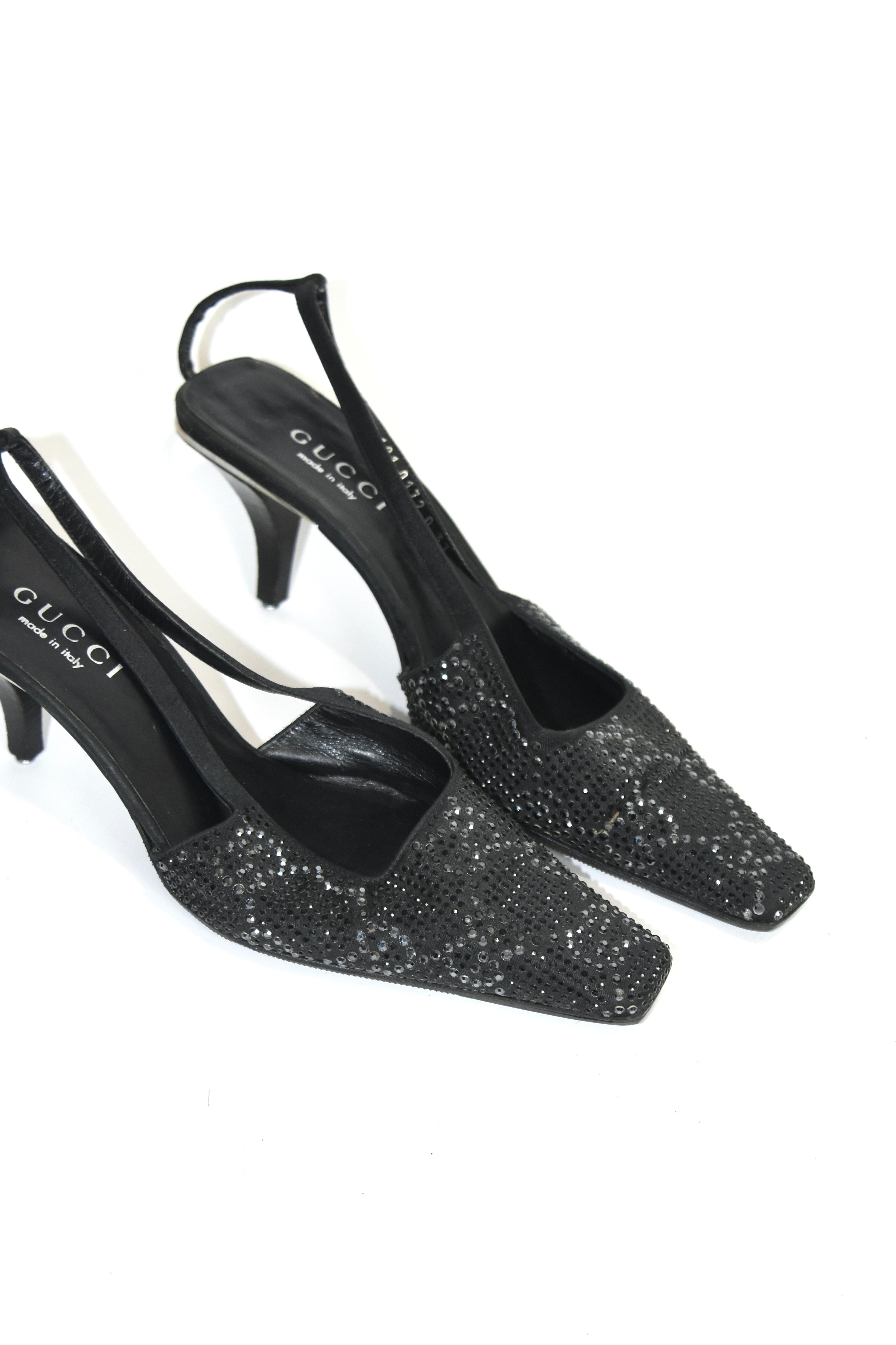 Gucci S/S 1998 Swarovski Crystal GG Slingback Heels