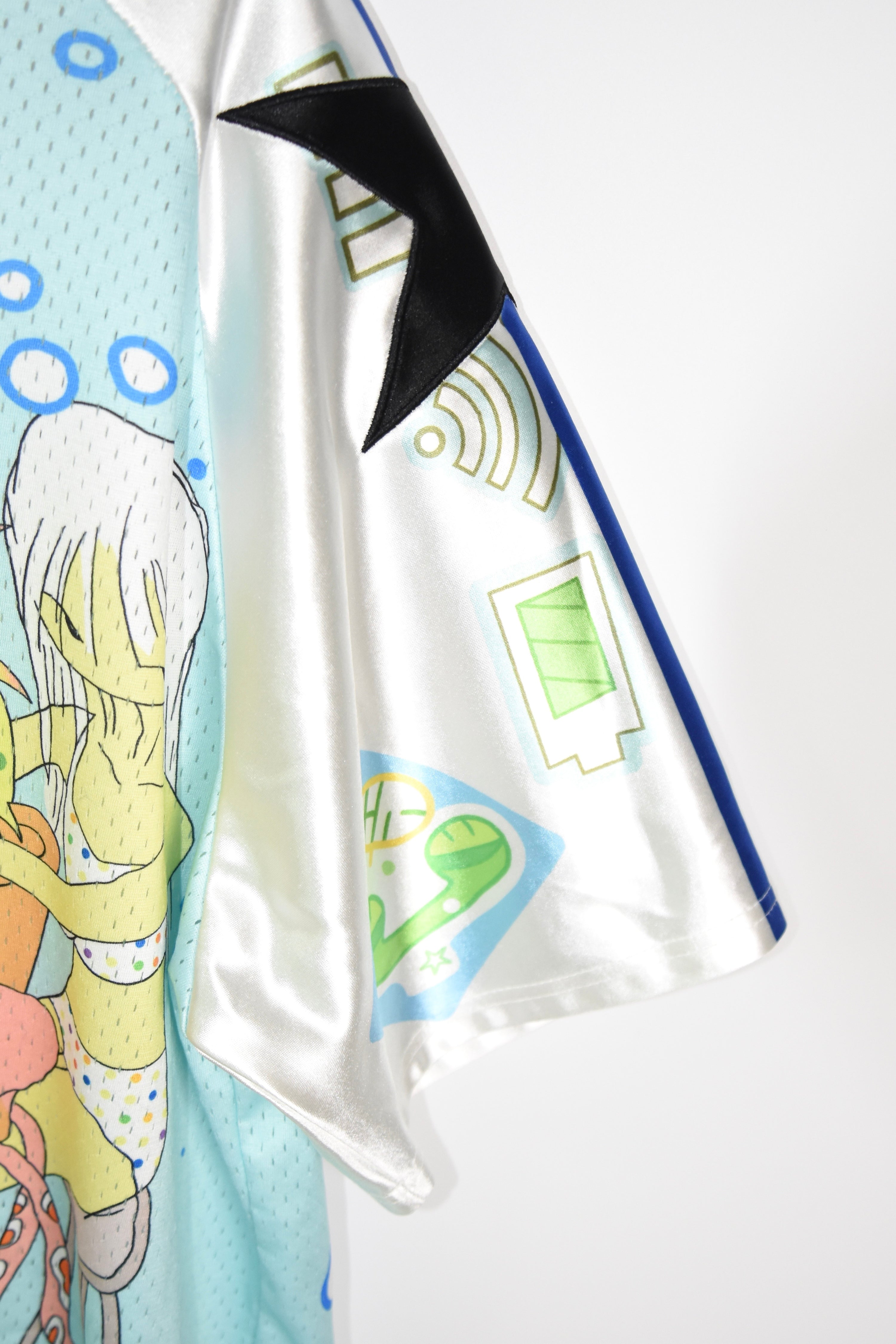 Black Berry “Octopus 6” Digital Fantasy Mesh Jersey Top – Y2K Futuristic Anime Print