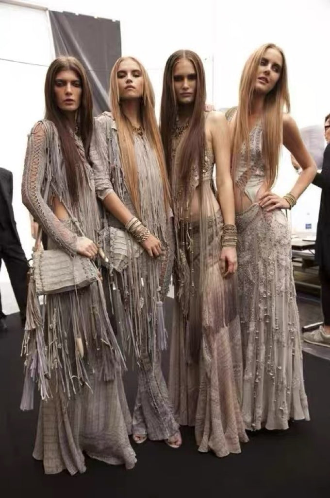 Roberto Cavalli 2011 Spring/Summer Runway Crocodile-Embossed Fringe Halter Dress
