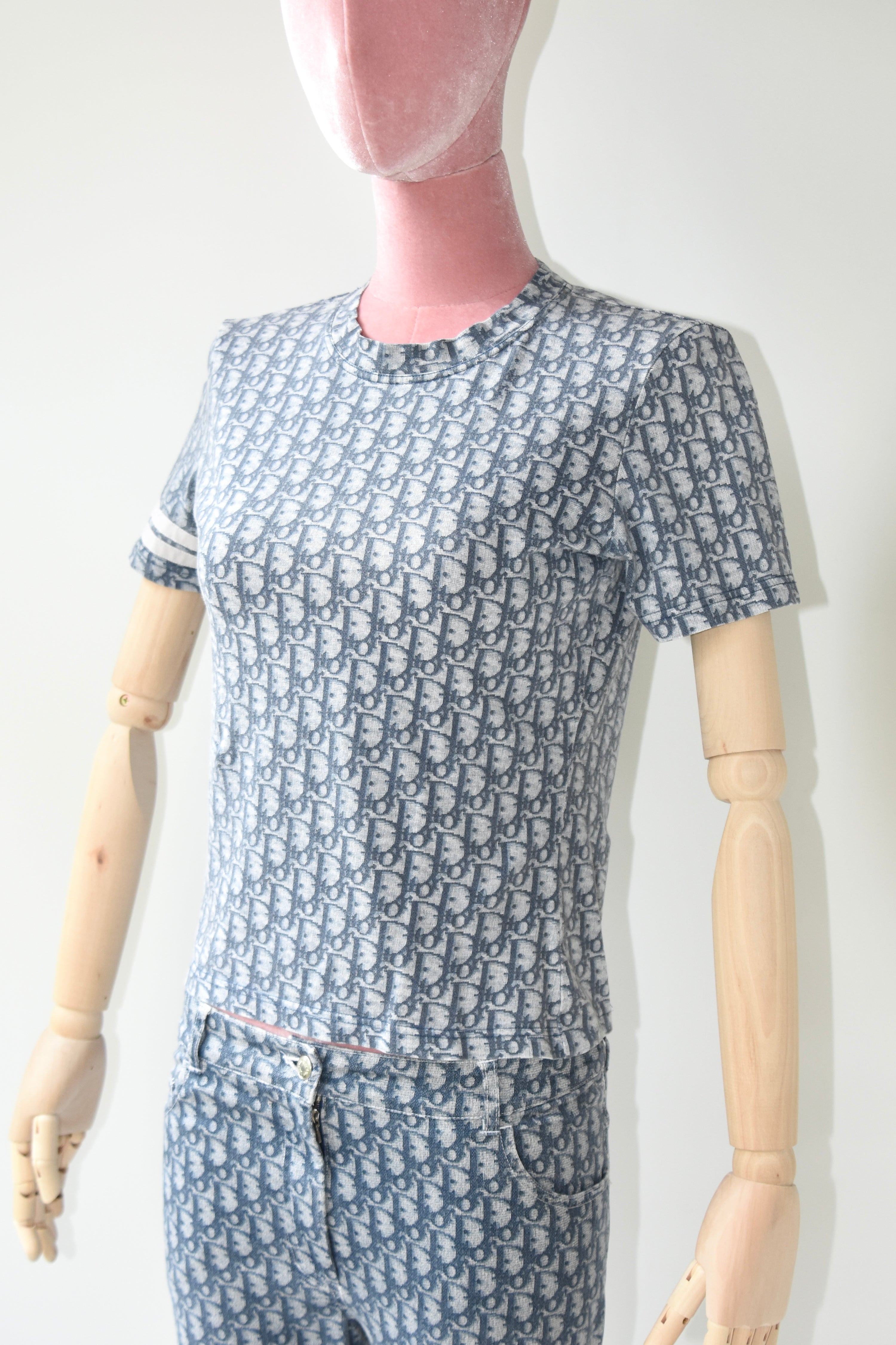 Christian Dior by John Galliano Blue Monogram Baby Tee (Y2K Boutique Oblique Icon)