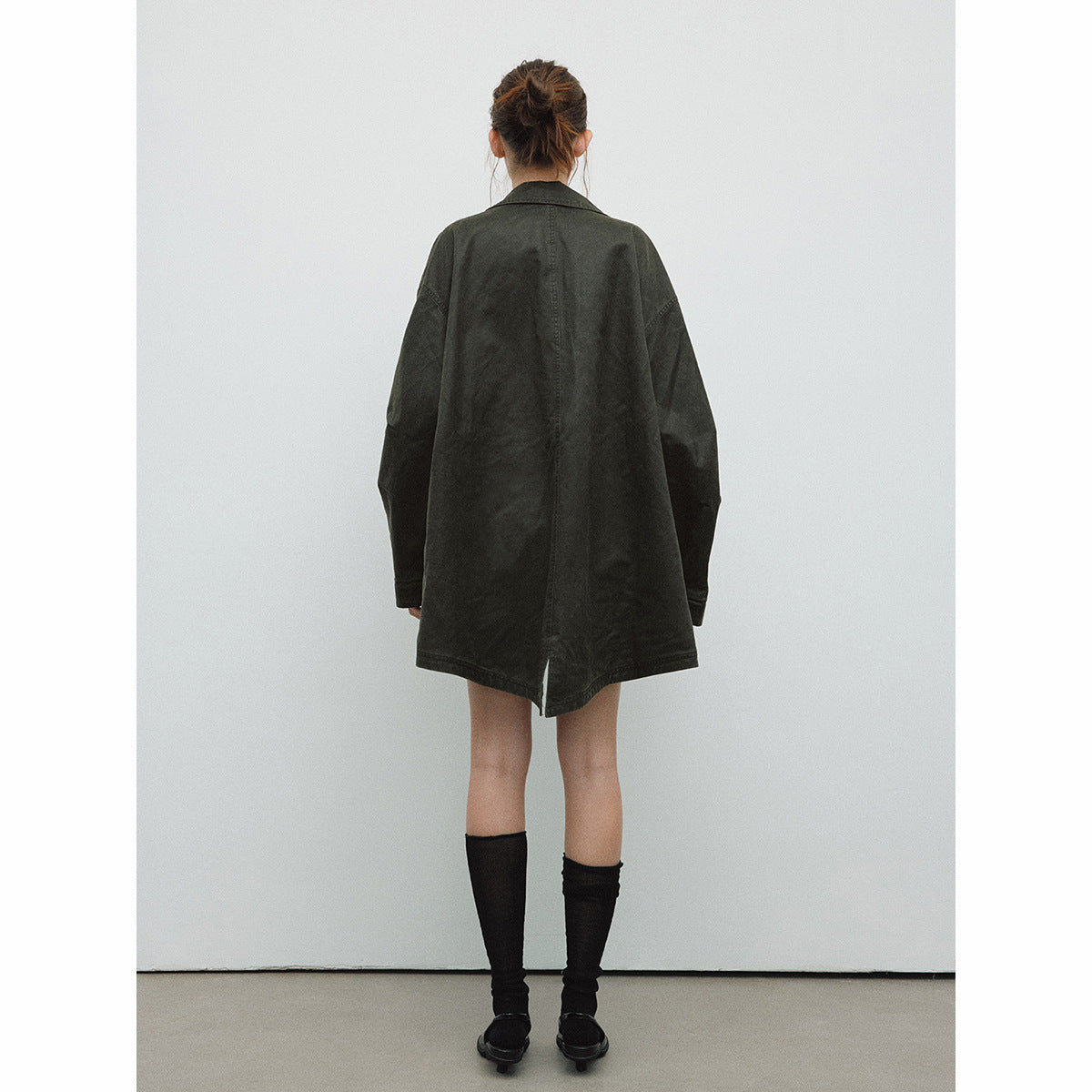 Spring New Casual Turn-Down Collar Vintage Distressed Multi-Pocket Versatile Long Jacket Coat