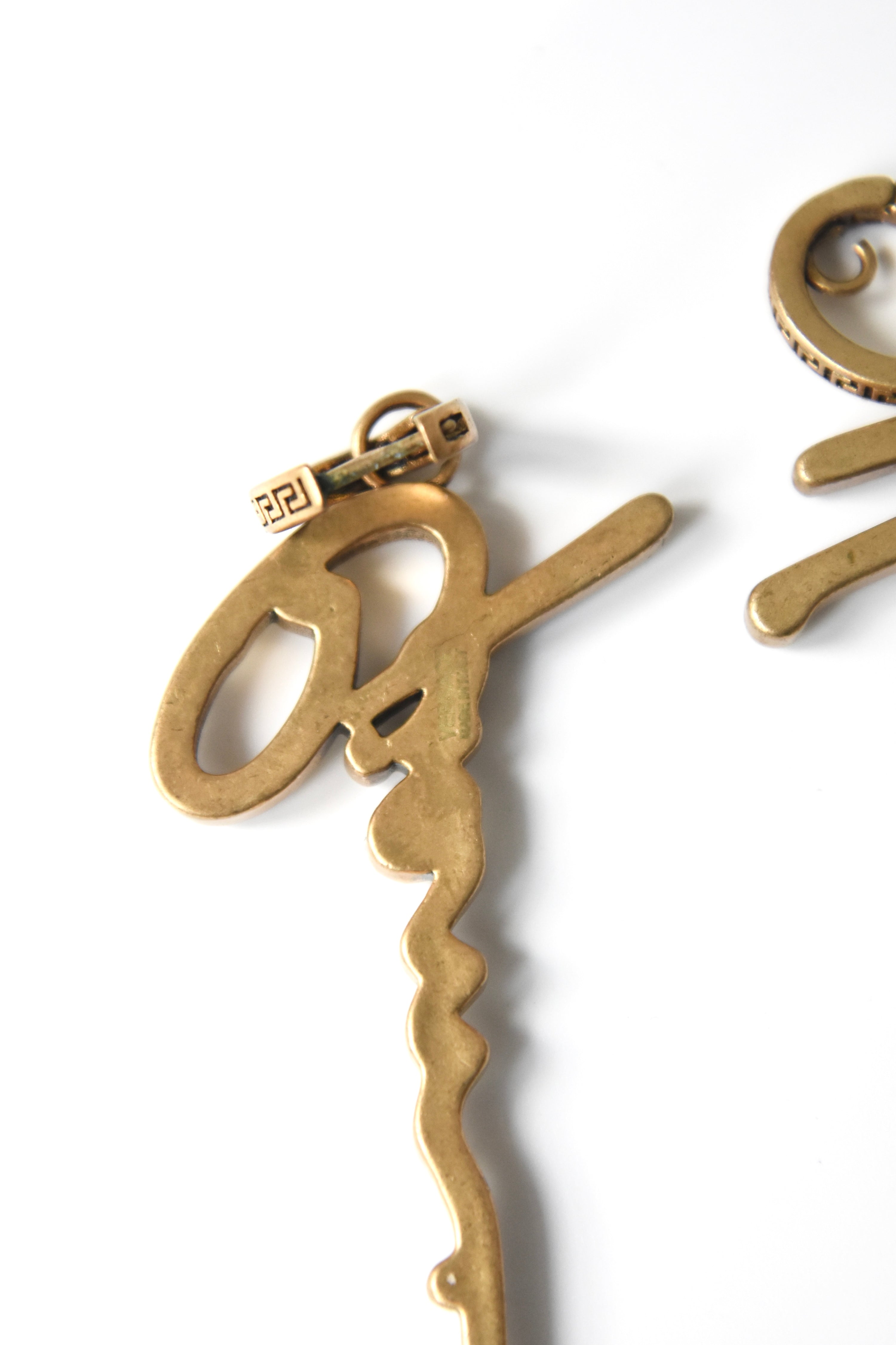Gianni Versace Crystal Logo Drop Earrings – Vintage Gold Tone Statement Jewelry
