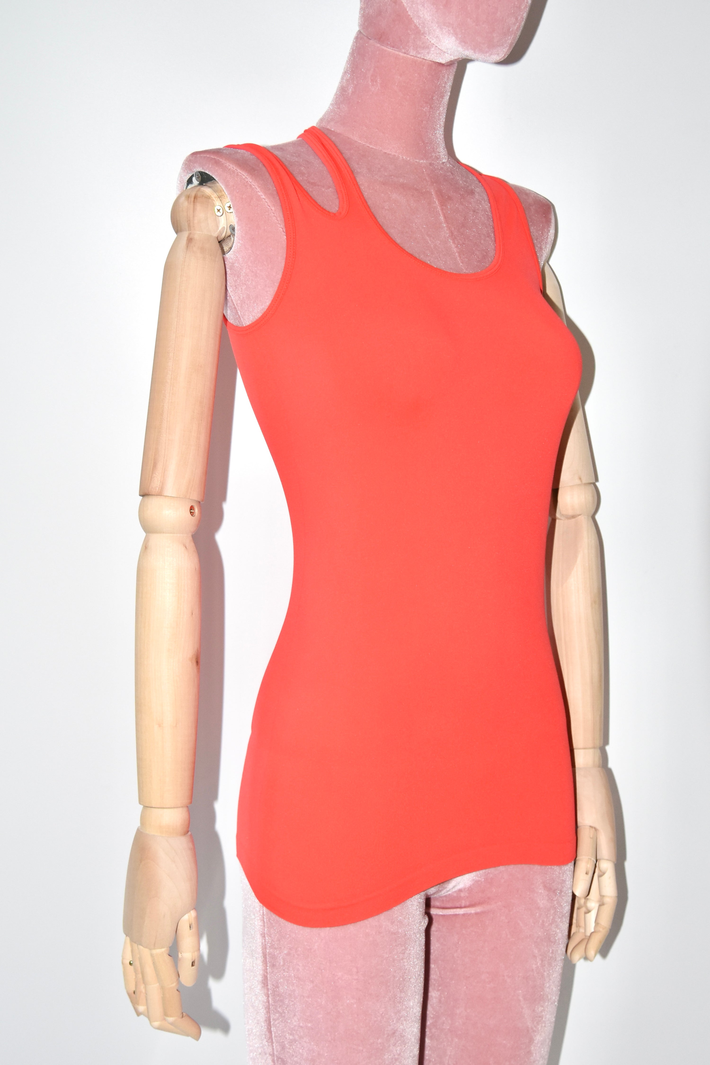 Helmut Lang Cut-Out Shoulder Tank Top in Fluorescent Coral – Women’s XS (Near New)