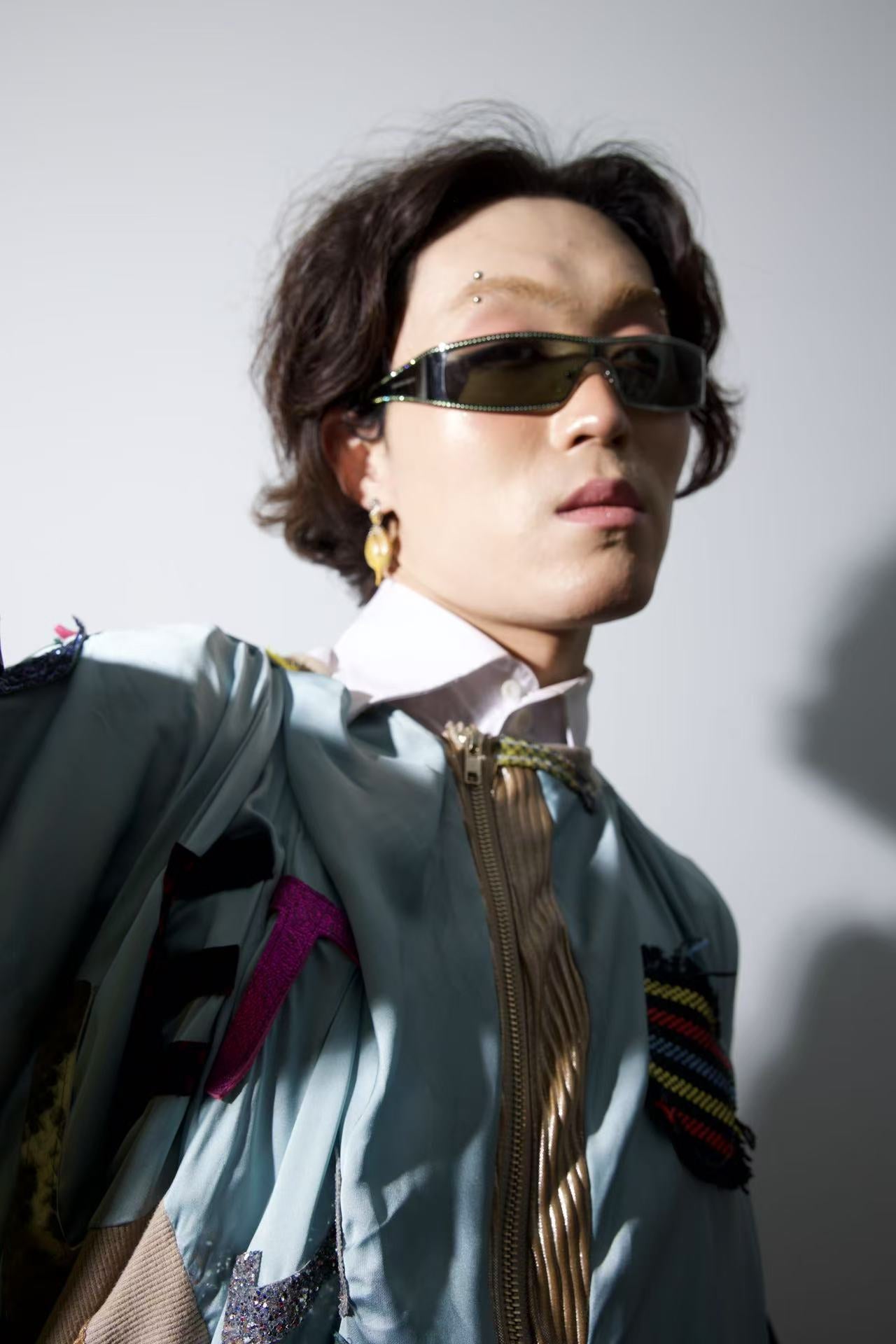 Alexander McQueen Holographic Crystal-Studded Visor Sunglasses