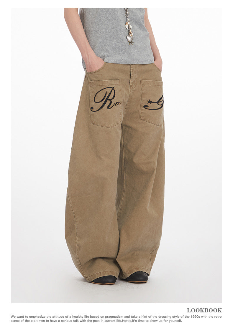 Retro Niche High Waist Loose Jeans Unisex Straight Blade Casual Pants
