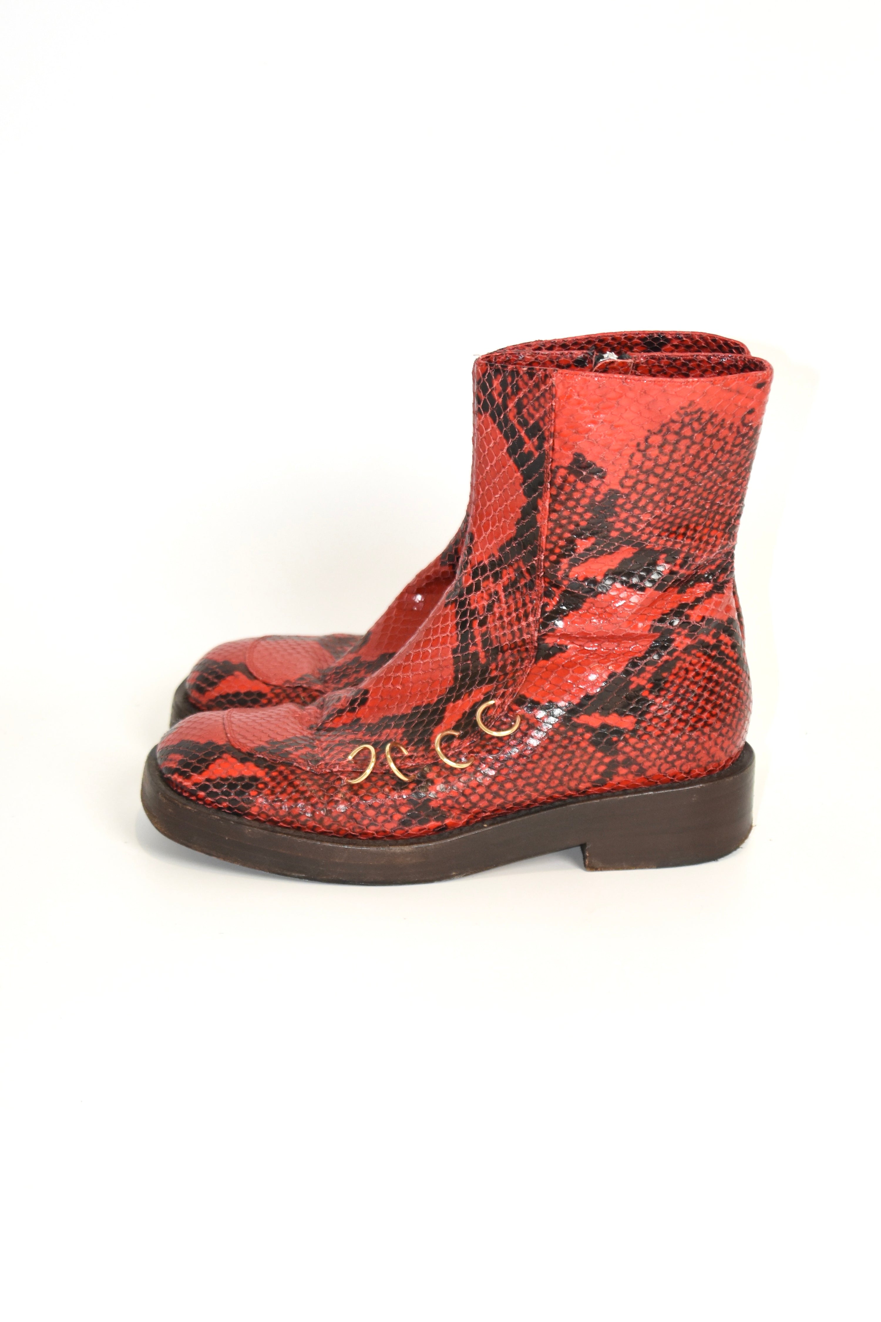 Marni Red Faux-Snakeskin Ring Boots