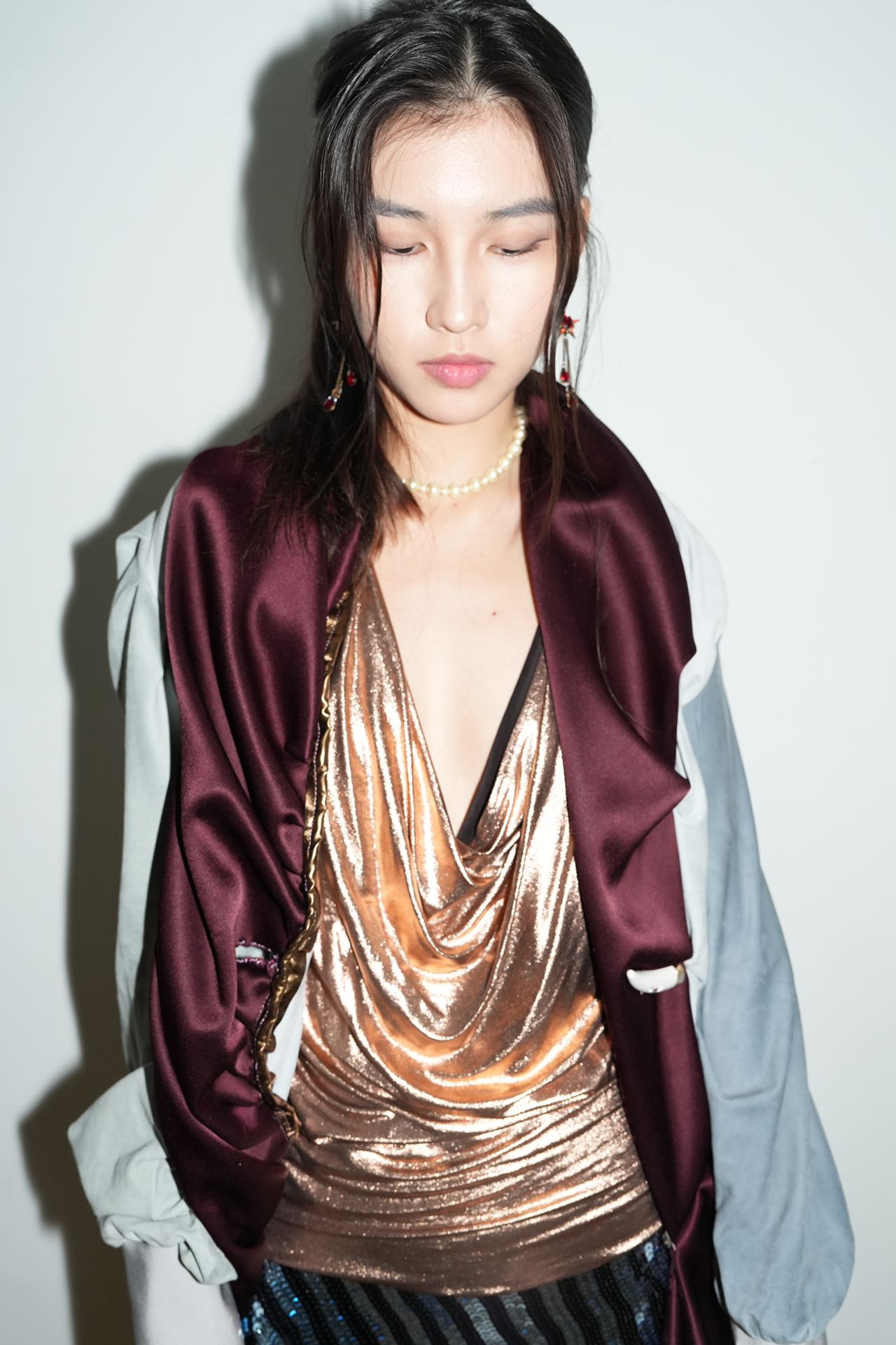 YAONOVA Mist-Blue Sculptural Draped Jacket