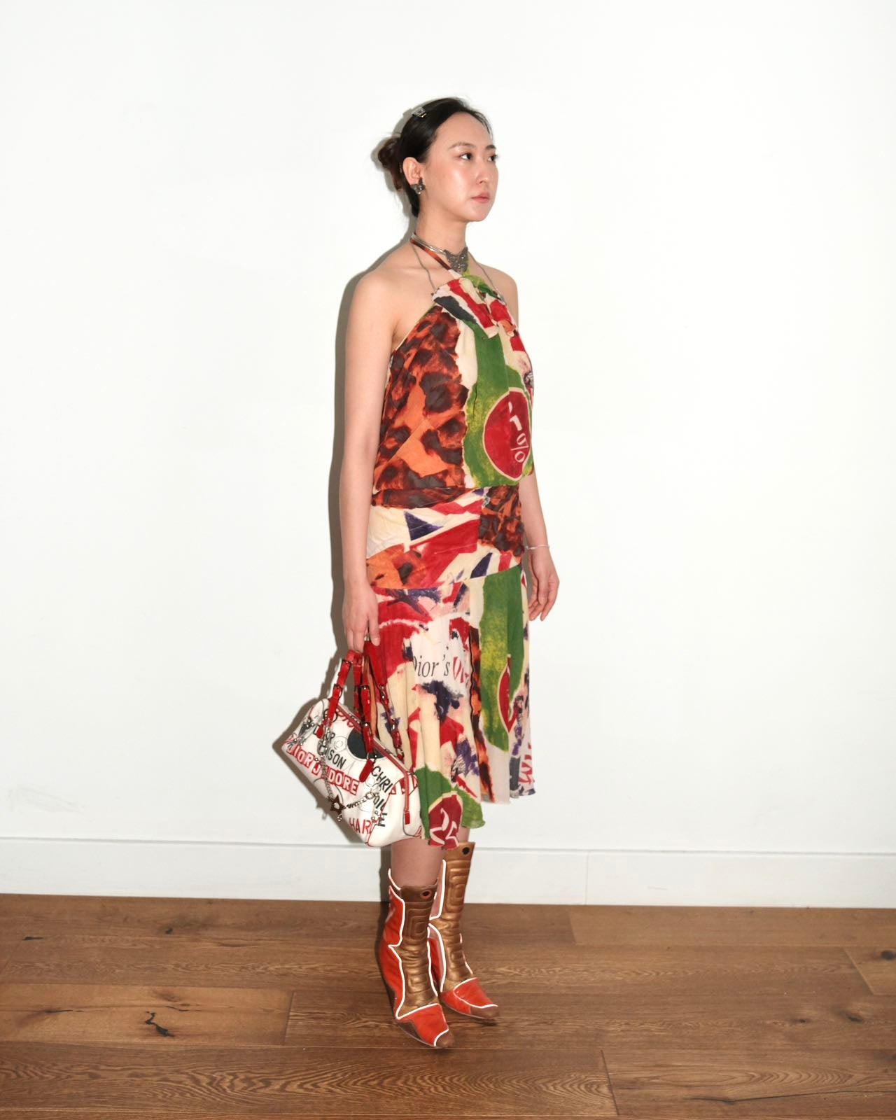 Christian Dior SS2003 “70% OFF” Abstract Print Bias-Cut Dress