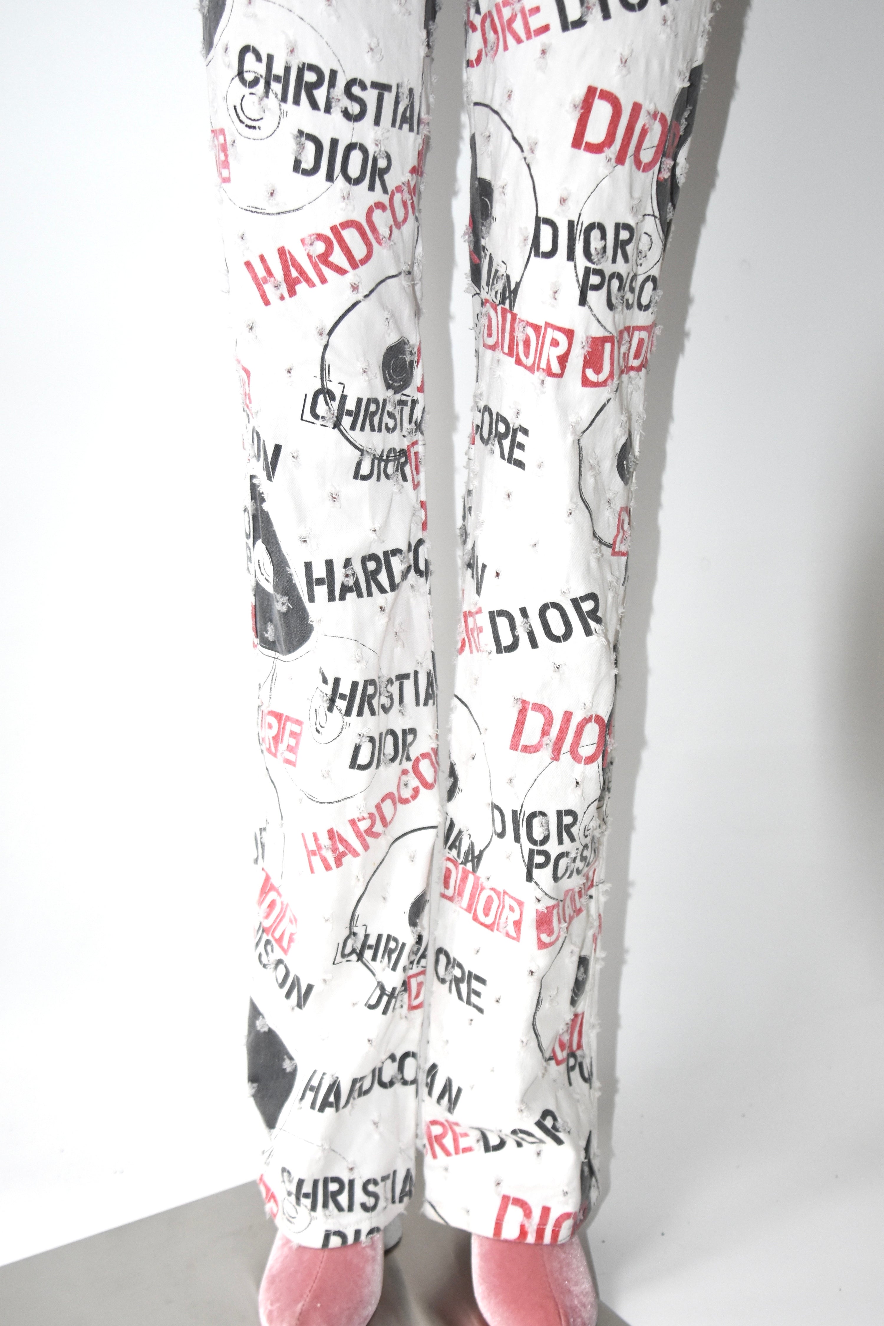 Christian Dior by John Galliano “Hardcore Dior” Graffiti Logo Print Pants – Early 2000s Punk Archive Collector Piece