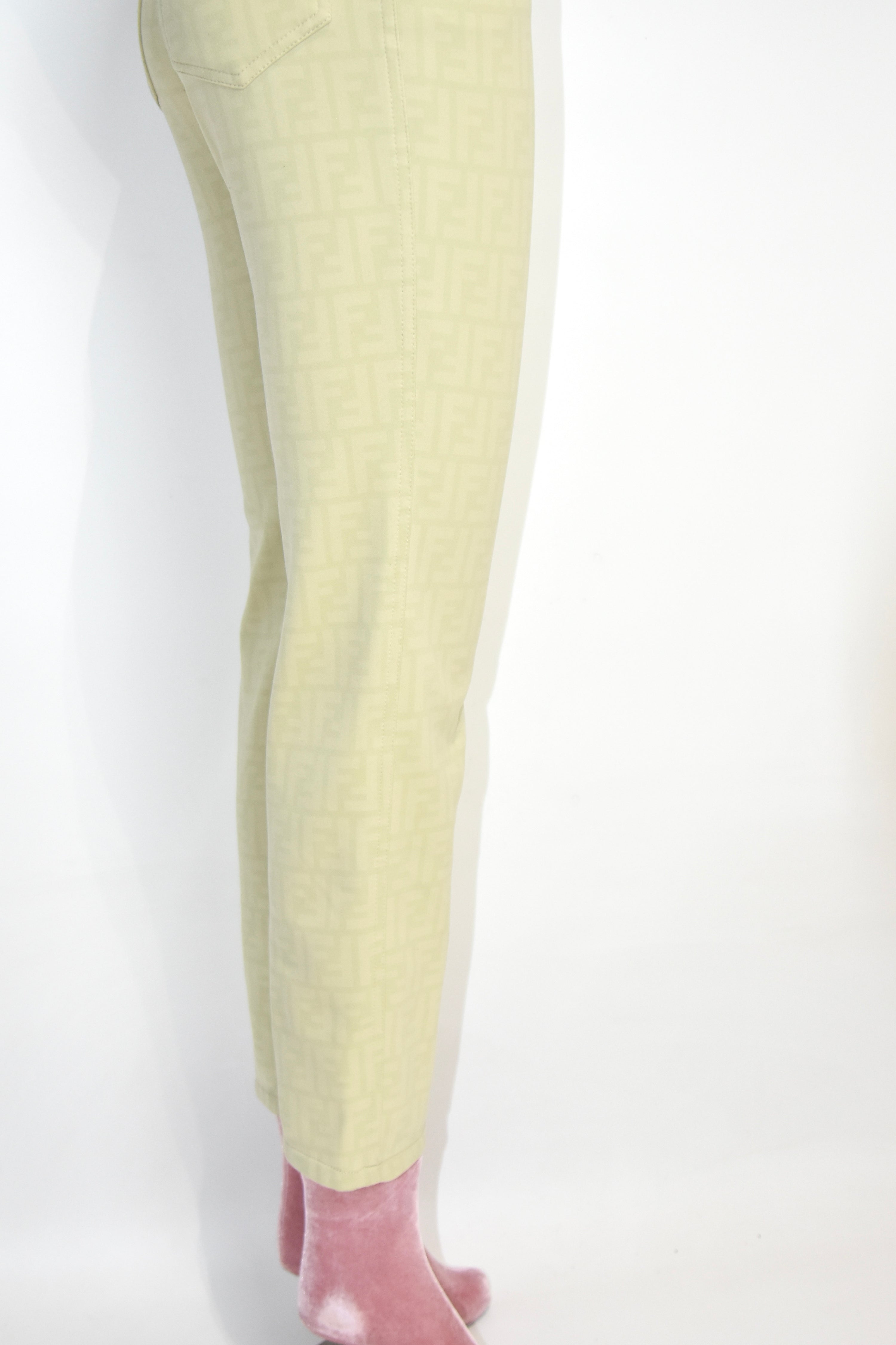 FENDI Vintage FF Monogram Jacquard Pants – Beige – Women’s W29 – Made in Italy（Early 2000s / Straight Fit）