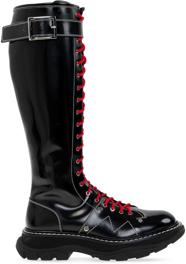 Alexander McQueen Red-Laced Combat Tall Boots