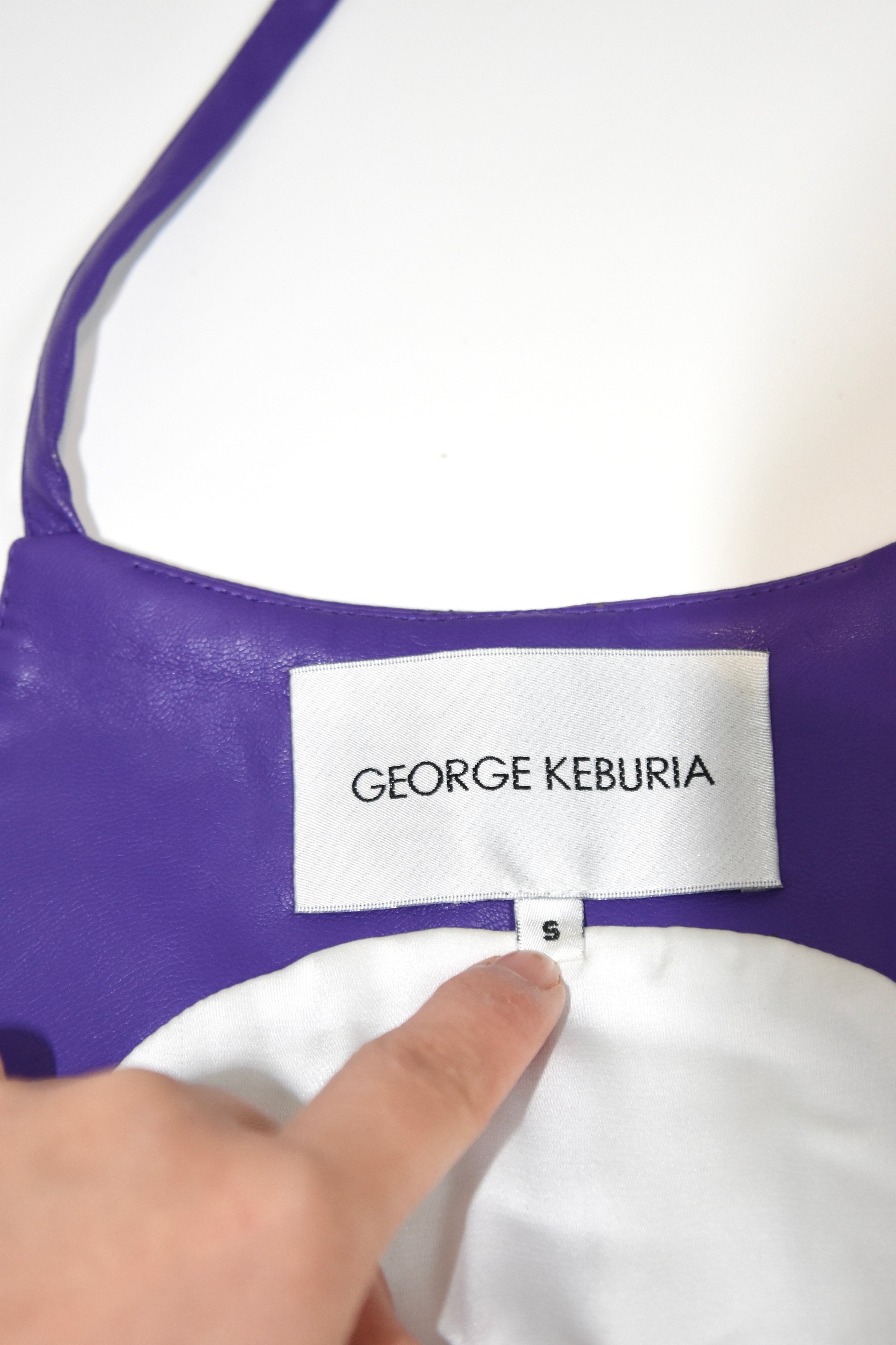 George Keburia Purple Faux Leather Lace-Tie Top